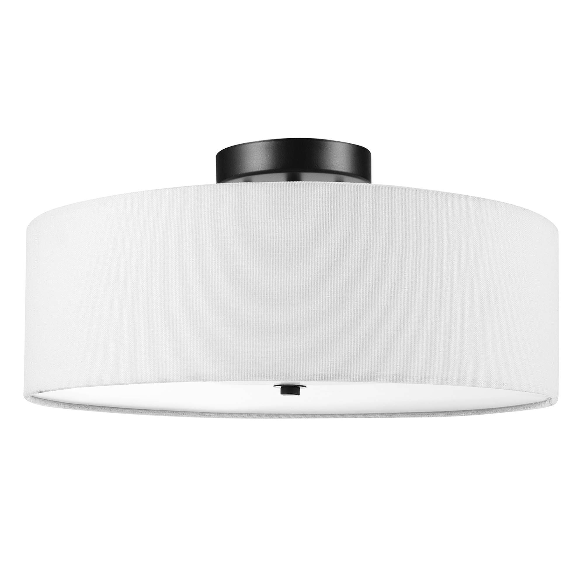 2-Light Flush Mount Ceiling Light, Dark Bronze, White Linen Shade, Kitchen, Lights, Bathroom, Home Essentials, Bedroom, Closet Light, Lighting Fixtures