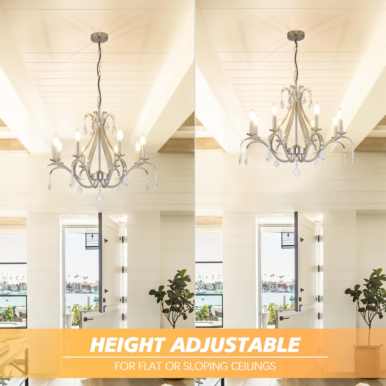 Gold Chandelier Light Fixtures Farmhouse: Modern Chandeliers for Dining Room, 8-Light Gold Crystal Chandelier, Foyer Chandeliers for High Ceilings, for Entryway,kitchen,Bedroom,Living Room,Staircase