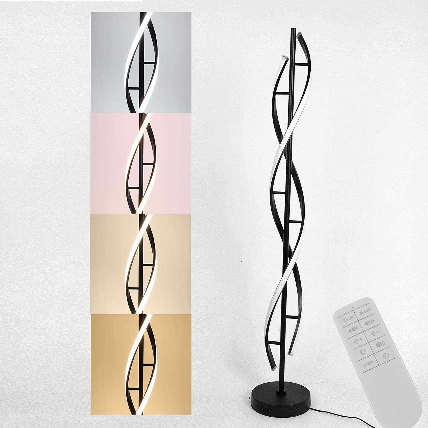 Modern Floor lamp 53 in,LCiWZ 35W Night Light Dimming Standing Lamp,Corner Spiral Floor Lamp with Remote Control,Eye-Caring Reading Light Very Suitable Black.