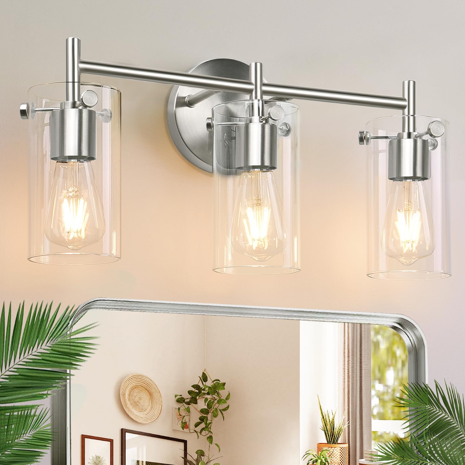 Bathroom Light Fixtures 2023 Upgrade, 3-Light Matte Black Bathroom Vanity Light, Black Bathroom Lights Over Mirror with Clear Glass Shade, Bathroom Wall Sconces for Mirror Bedroom Living Room Hallway