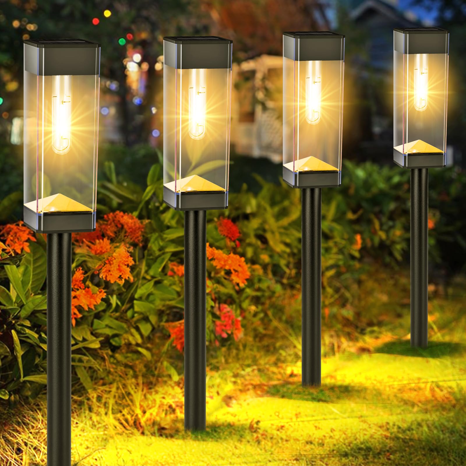 8 Pack Solar Pathway Lights Outdoor, Waterproof Solar Lights Outdoor, LED Outdoor Solar Garden Lights with LED Filament Bulb, Perfect for Yard Lawn Walkway Driveway Backyard Landscape