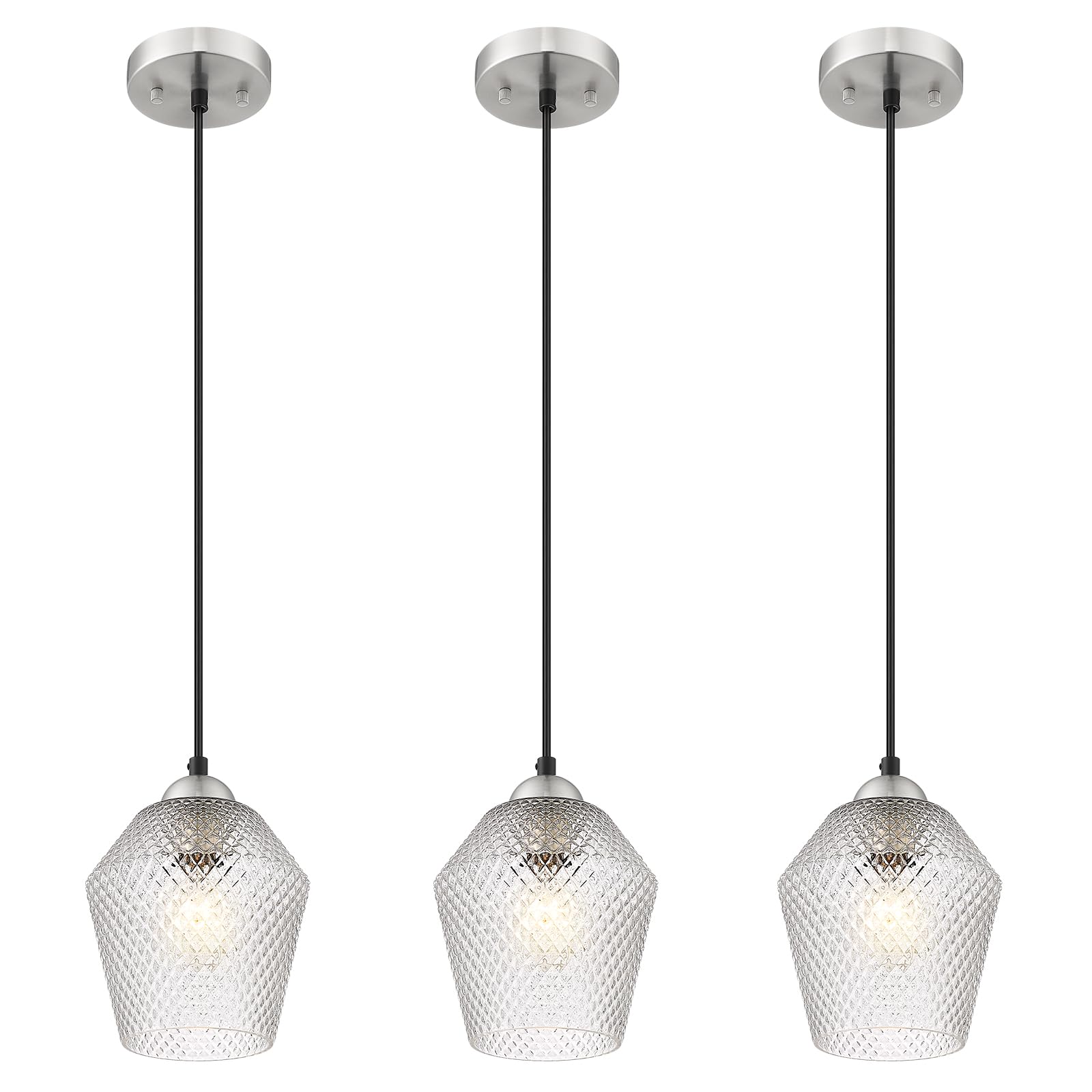 3-Light Hanging Pendant Lights, 7inch Modern Cognac Glass Shade Adjustable Height Pendant Light Fixture， E26 Base Pendant Light for Kitchen Island Living Room Hallway Lighting