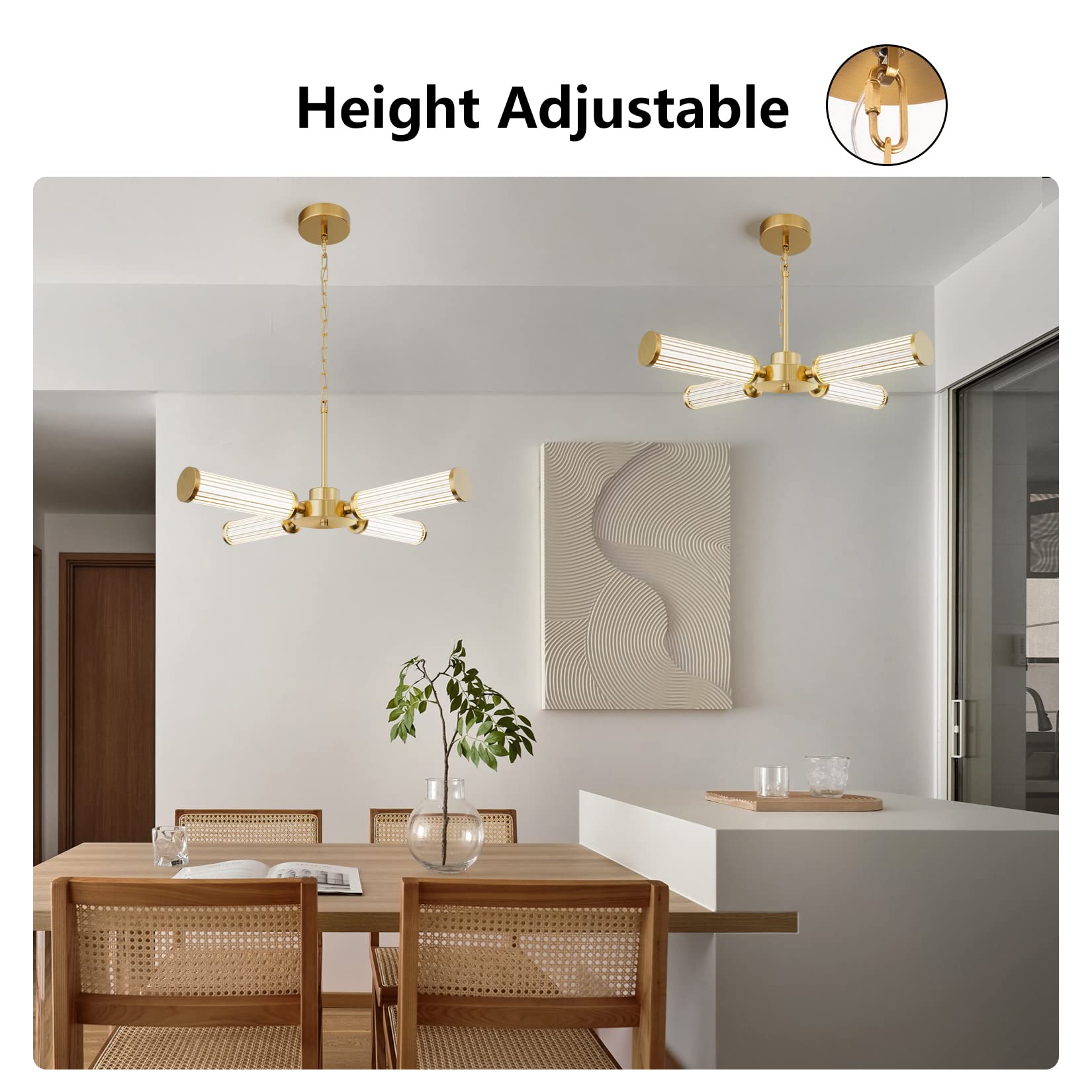 Modern Chandelier Gold LED Pendant Light, Adjustable Gold Linear Chandeliers, Dimmable Island Light, Easy Install Hanging Light Fixture,Ceiling Light for Office Dining Room Kitchen Bedroom Living Room