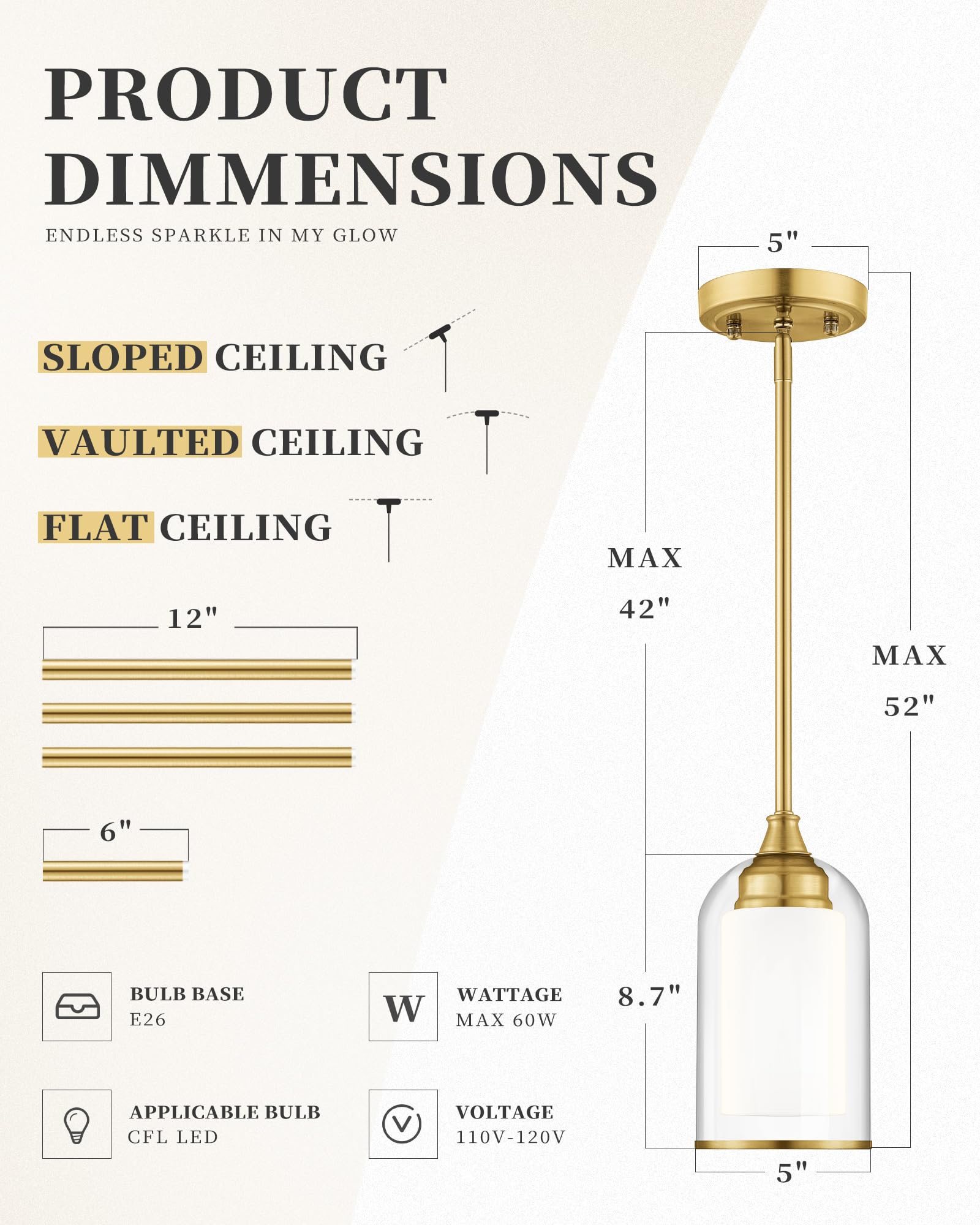 2 Pack Pendant Lights, Vintage Dual Glass Hanging Lamp, Brushed Gold Pendant Lights Kitchen Island with Clear and Milk Glass, Pendant Lighting for Dining Room PL02BR-2PK