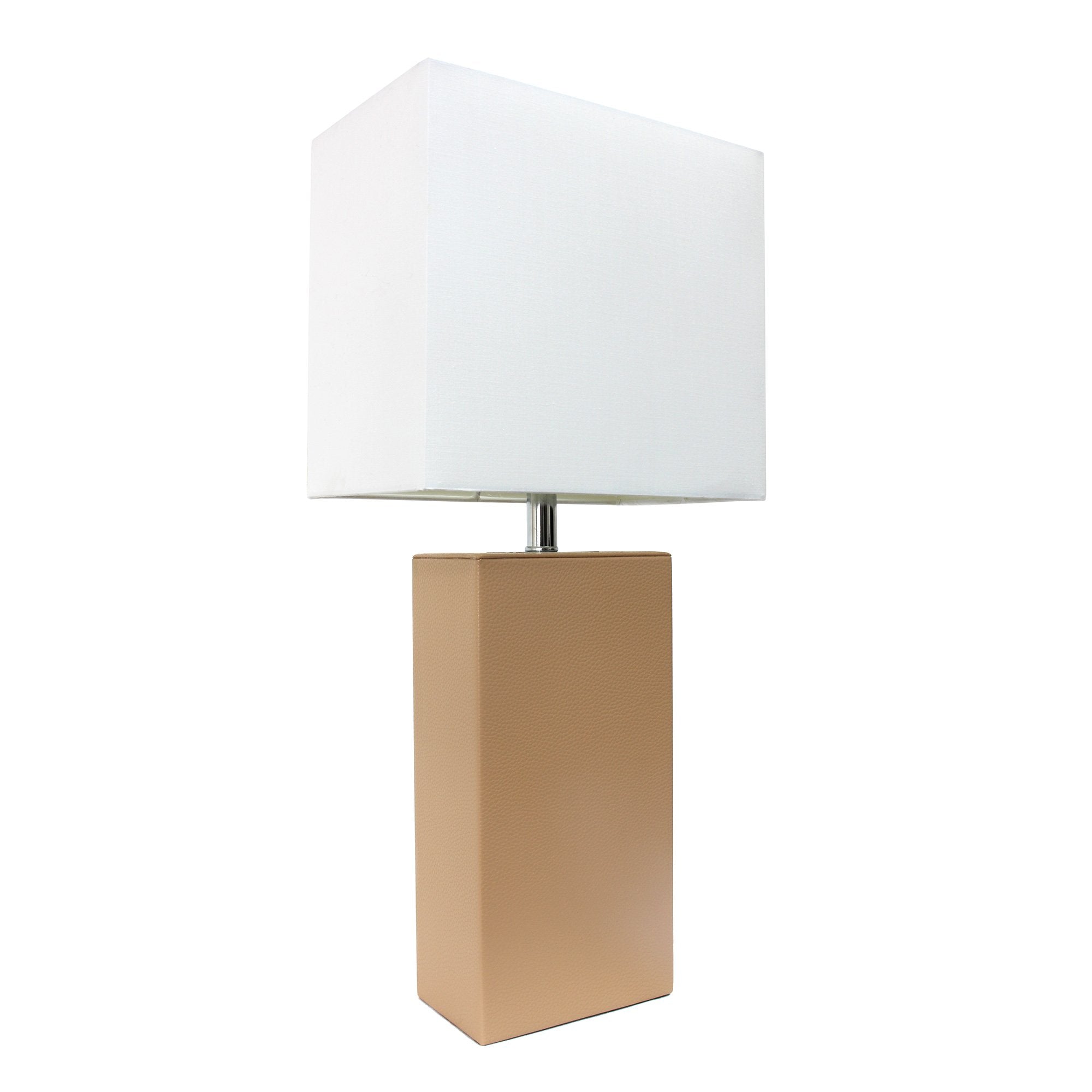 Modern Leather Table Lamp with White Fabric Shade, Gray (Pack of 1)