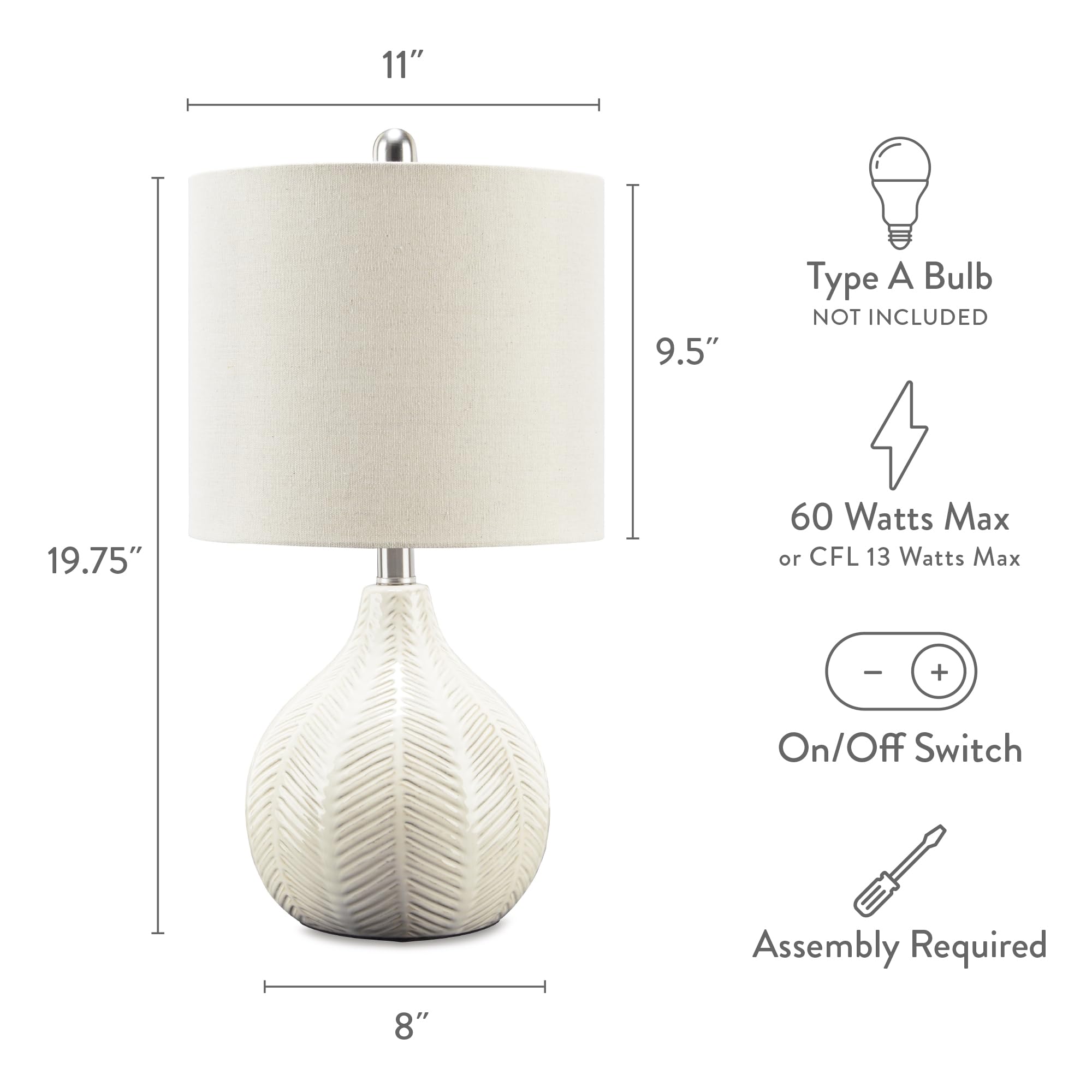 20" Modern Herringbone Ceramic Table Lamp, Off White