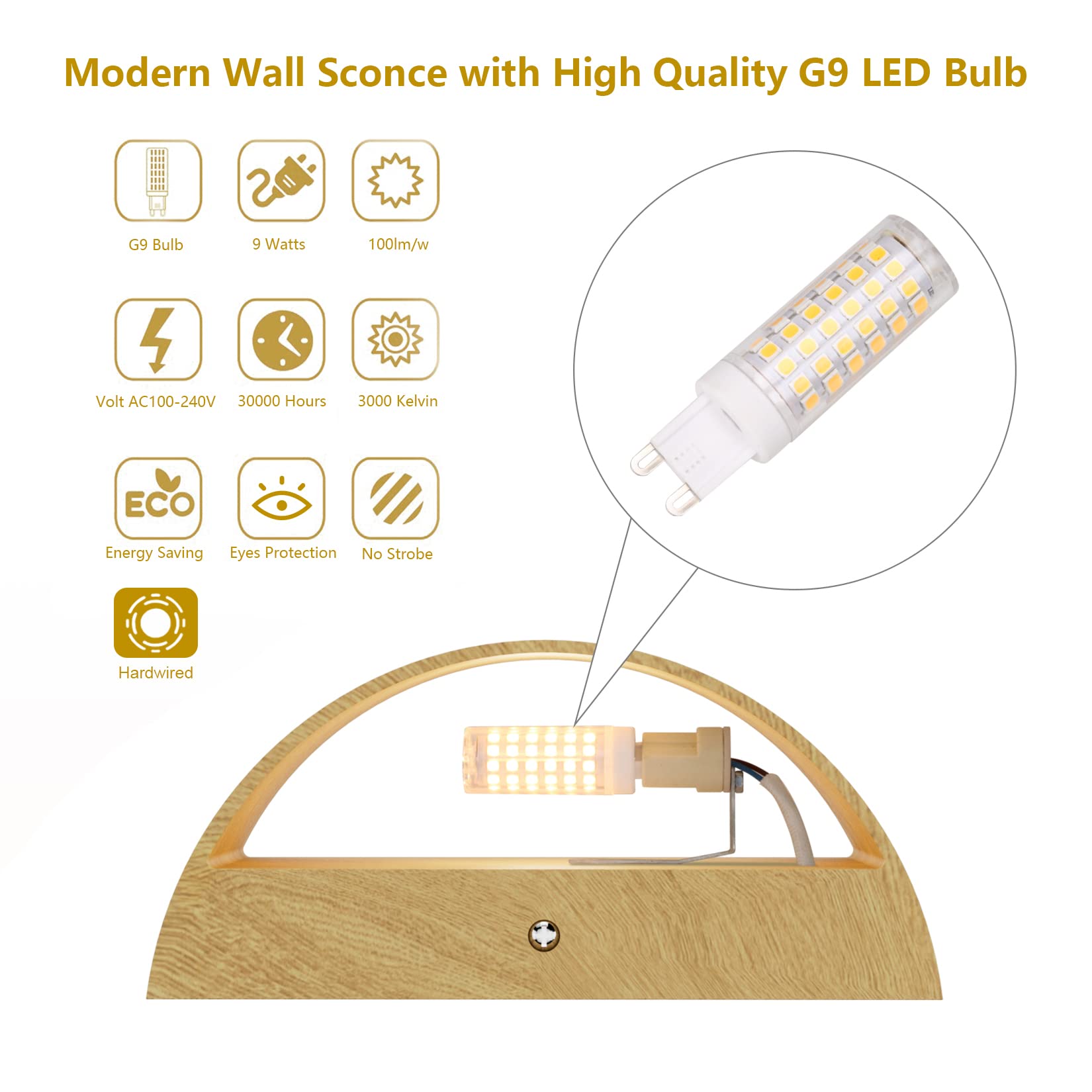 Black Modern LED Wall Sconce Indoor Wall Lights 1 Pack Hardwired Up and Down Wall Mount Light for Living Room Bedroom Hallway Corridor Conservatory Warm White 3000K(with G9 Bulbs)