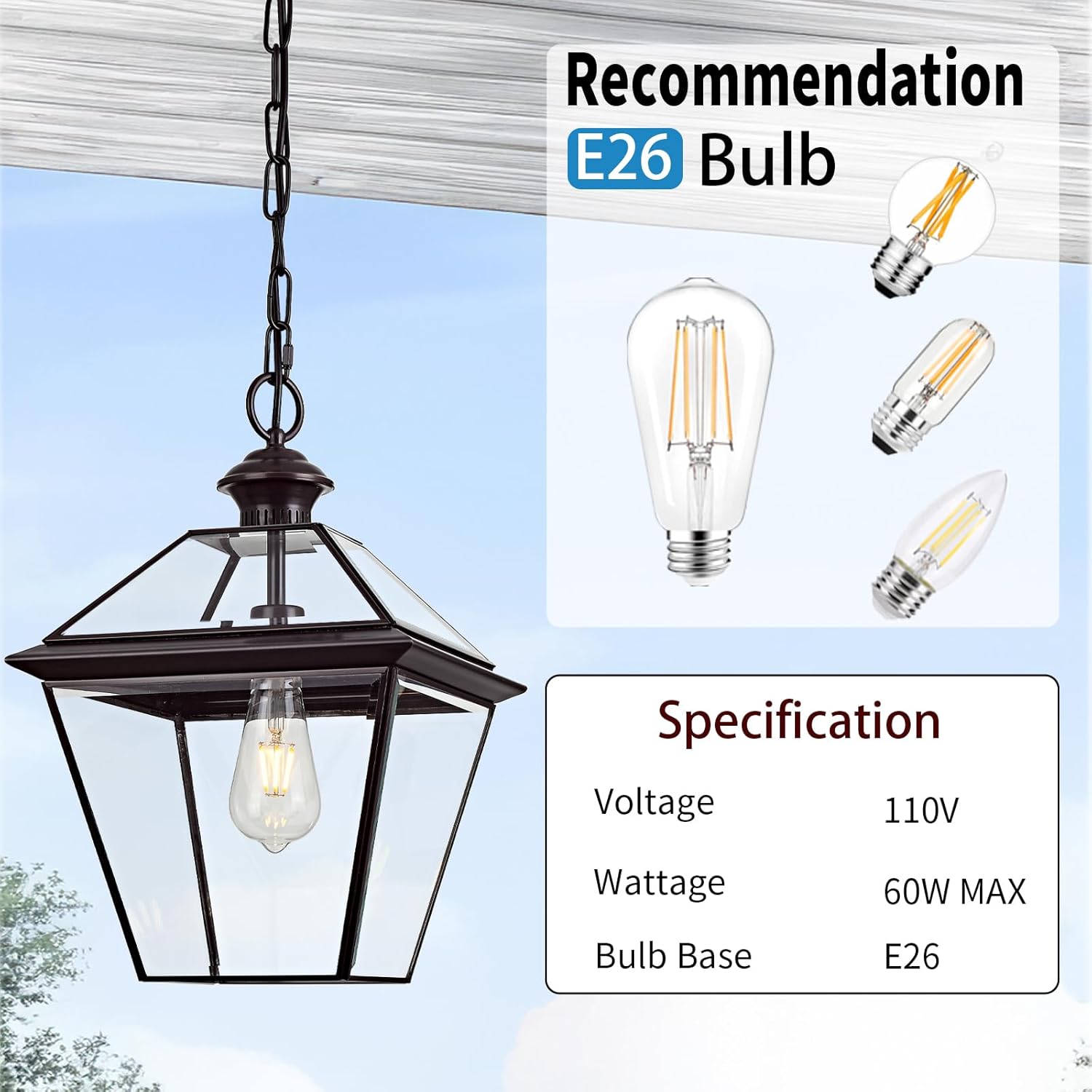 Copper Outdoor Pendant Light Fixtures, 16.5" H Large Lantern Outdoor Chandelier Oil Rubbed Bronze Waterproof Hanging Porch Light with Clear Glass Anti-Rust Patio Lights for Entryway Foyer