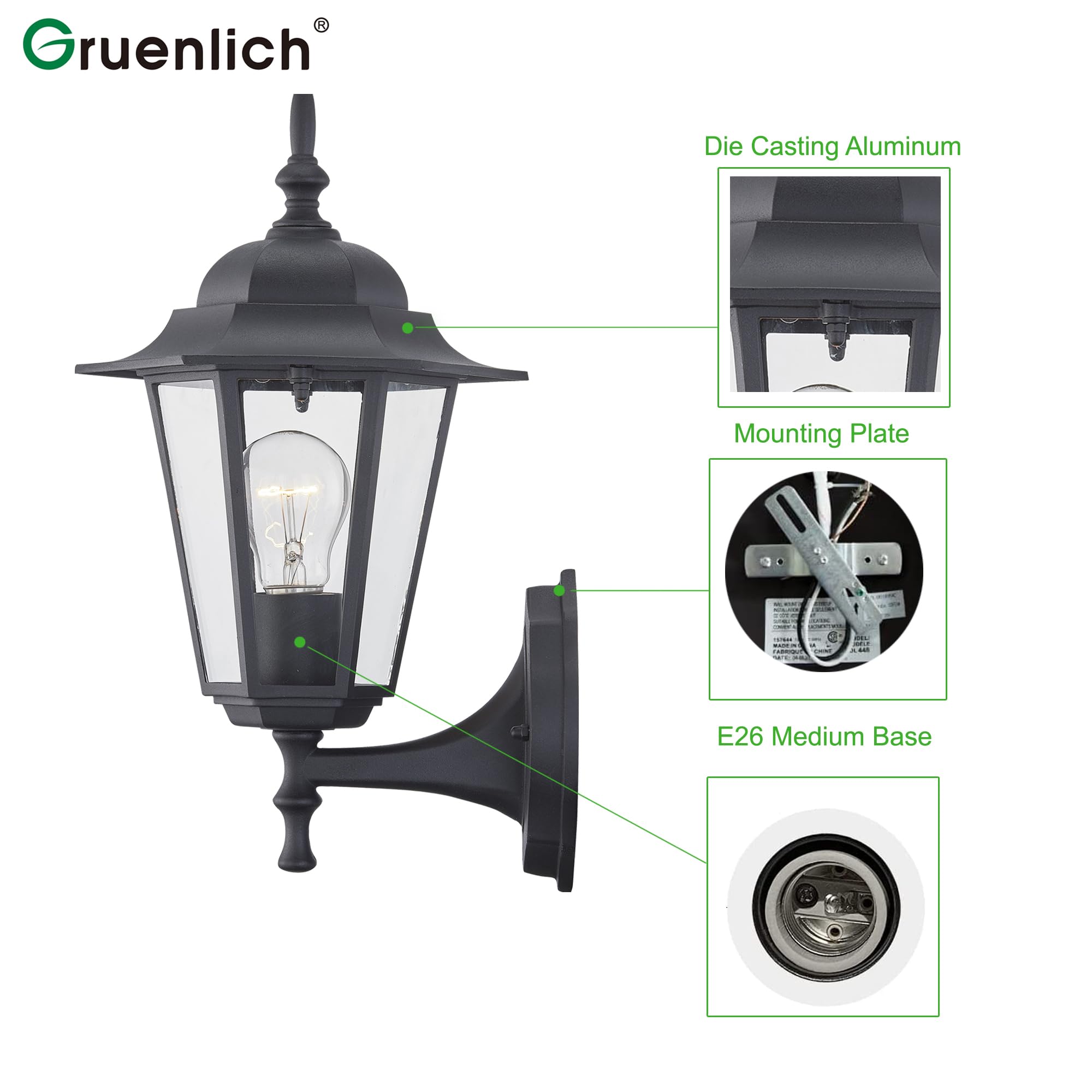 Outdoor Wall Lantern, Wall Sconce as Porch Lighting Fixture with E26 Medium Base, Aluminum Housing Plus Glass, Water-Proof, Bulb Not Included, White Finish, 1 Pack