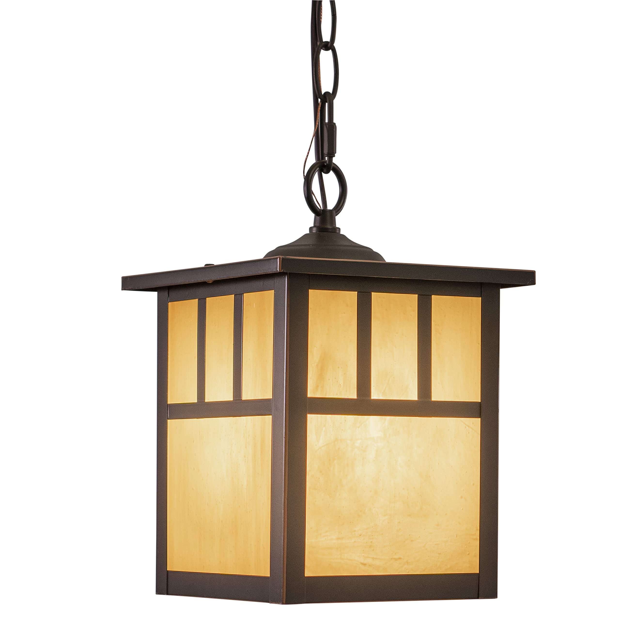 Indoor Outdoor Pendant Light - Mission Oil Burnished Bronze 7.25" Porch Hanging Ceiling Light Fixture with Honey Opal Glass, Craftsman Exterior Lantern Porch, Front Door, Entryway