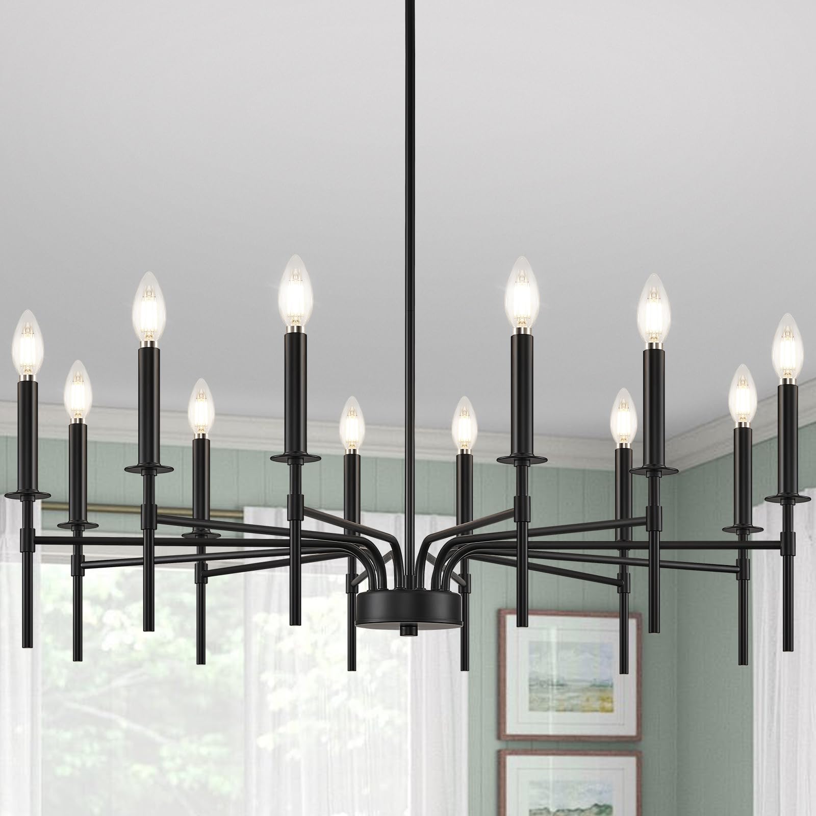 Farmhouse Black Chandelier Light Fixture,6 Light Modern Farmhouse Chandeliers for Dining Room Light Fixture, Metal Candle Chandelier Lighting for Dining Table Living Room Foyer Bedroom Staircase