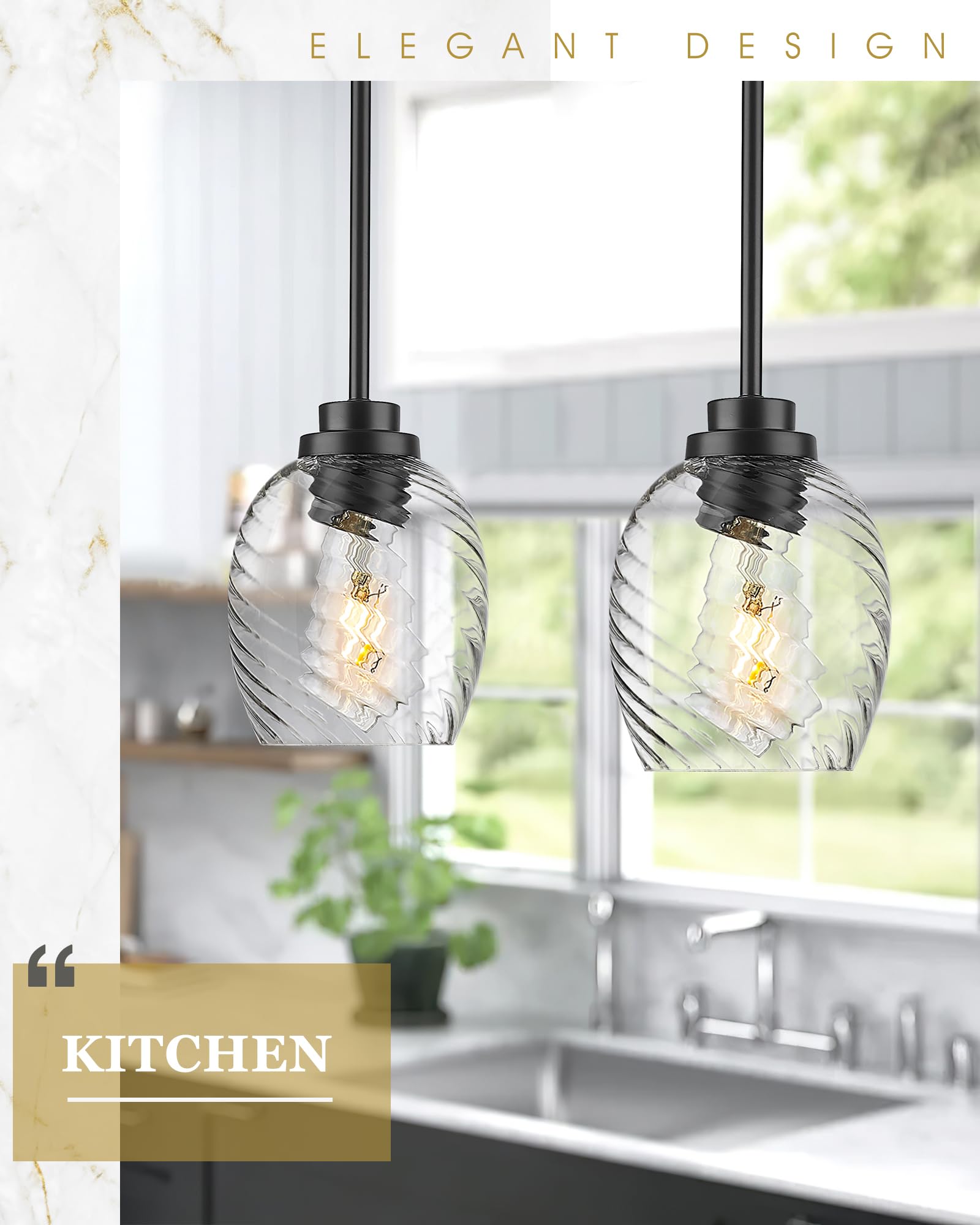 Brass Pendant Lights Kitchen Island 2 Pack, Farmhouse Gold Pendant Light with Clear Glass Globe Shade, Kitchen Island Lighting for Dining Room Entryway, AD-22280-1P2-GD-C