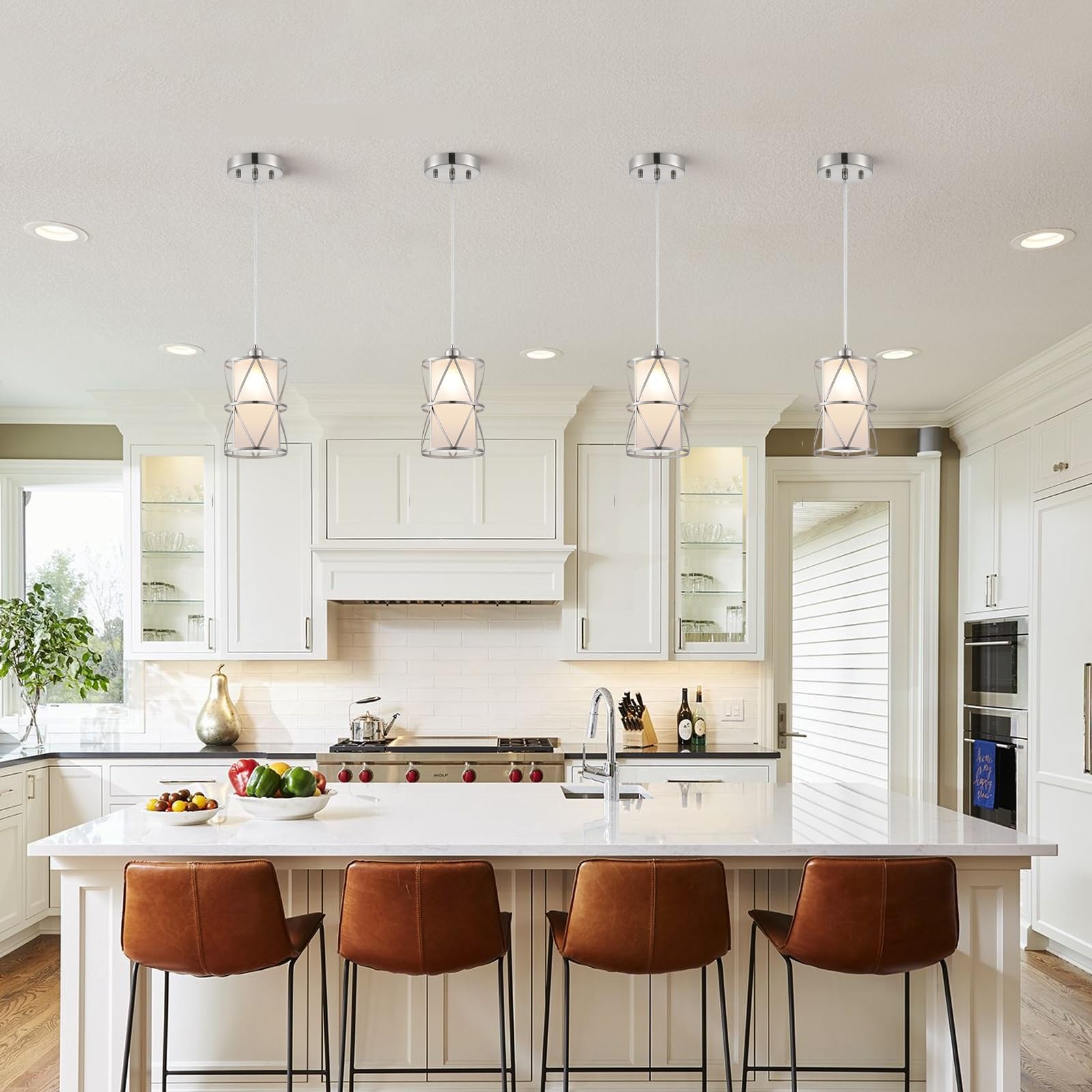 Modern Pendant Lights with Frosted Glass, Brushed Nickel Pendant Light Fixtures, Cylindrical Pendant Lighting for Kitchen Island, Kitchen Hanging Lights Over Island, Foyer, Dining Room, Entryway