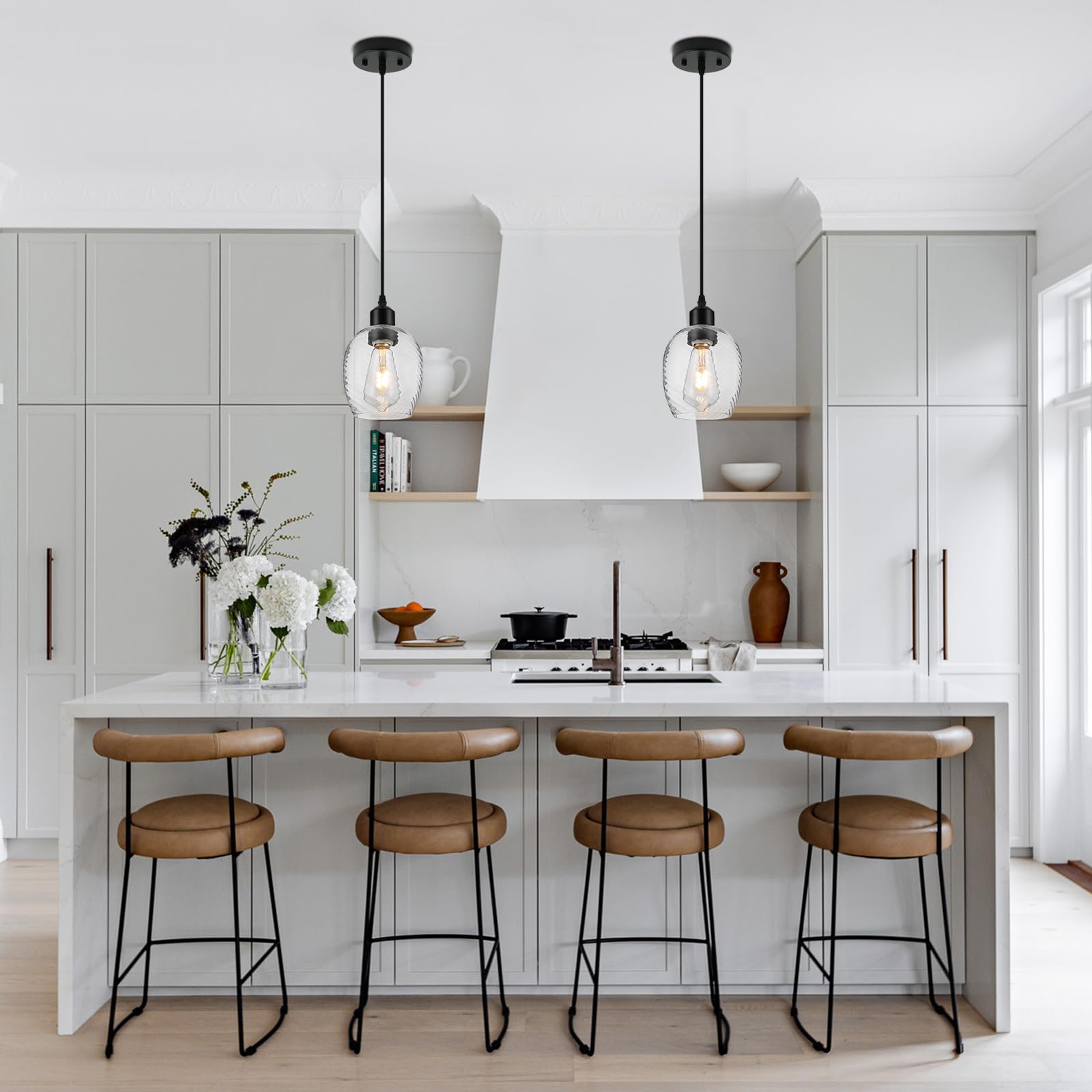 Modern Pendant Light Fixture Farmhouse Hanging Light with Clear Glass Shade, Industrial Black and Gold Pendant Lighting for Kitchen Island Dining Room Bedroom