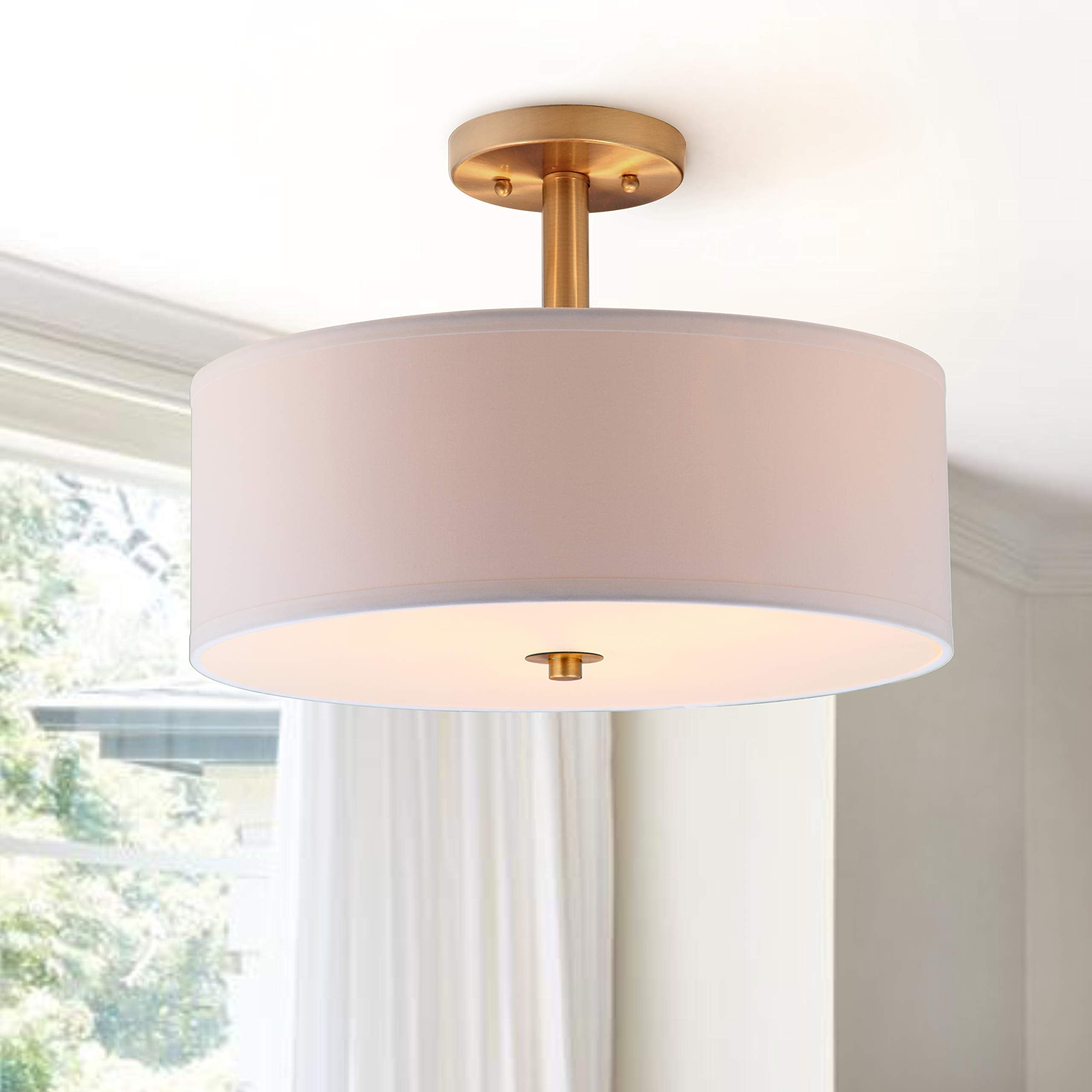 Lighting Collection Clara Gold 16-inch Diameter Semi Flush Mount Ceiling Light Fixture (LED Bulbs Included)