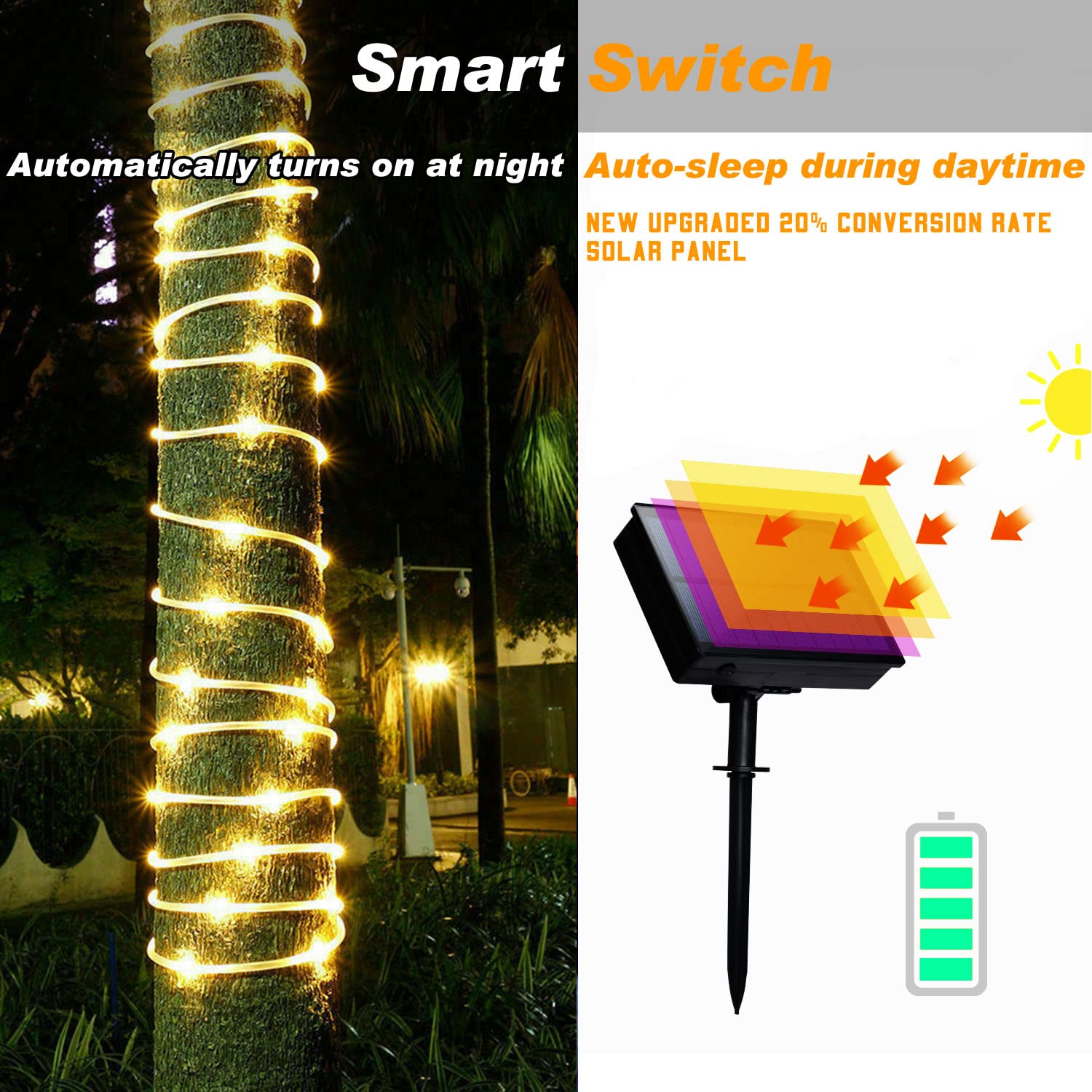 Solar Rope Lights Waterproof IP65 39FT 100LEDs Outdoor LED ‎Solar Outdoor Lights for Party Garden Yard Home Wedding Christmas Halloween Holiday Tree Decoration Lighting