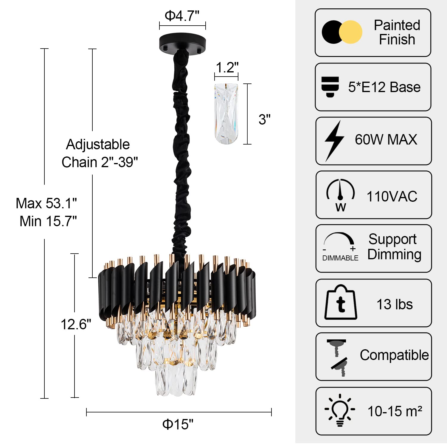 23" 8-Light Modern Crystal Chandelier Light Fixtures 2 Rings Gold Luxury Chandeliers for Dining Room Round Hanging Pendant Lighting for Living Room Kitchen Entryway Bedroom