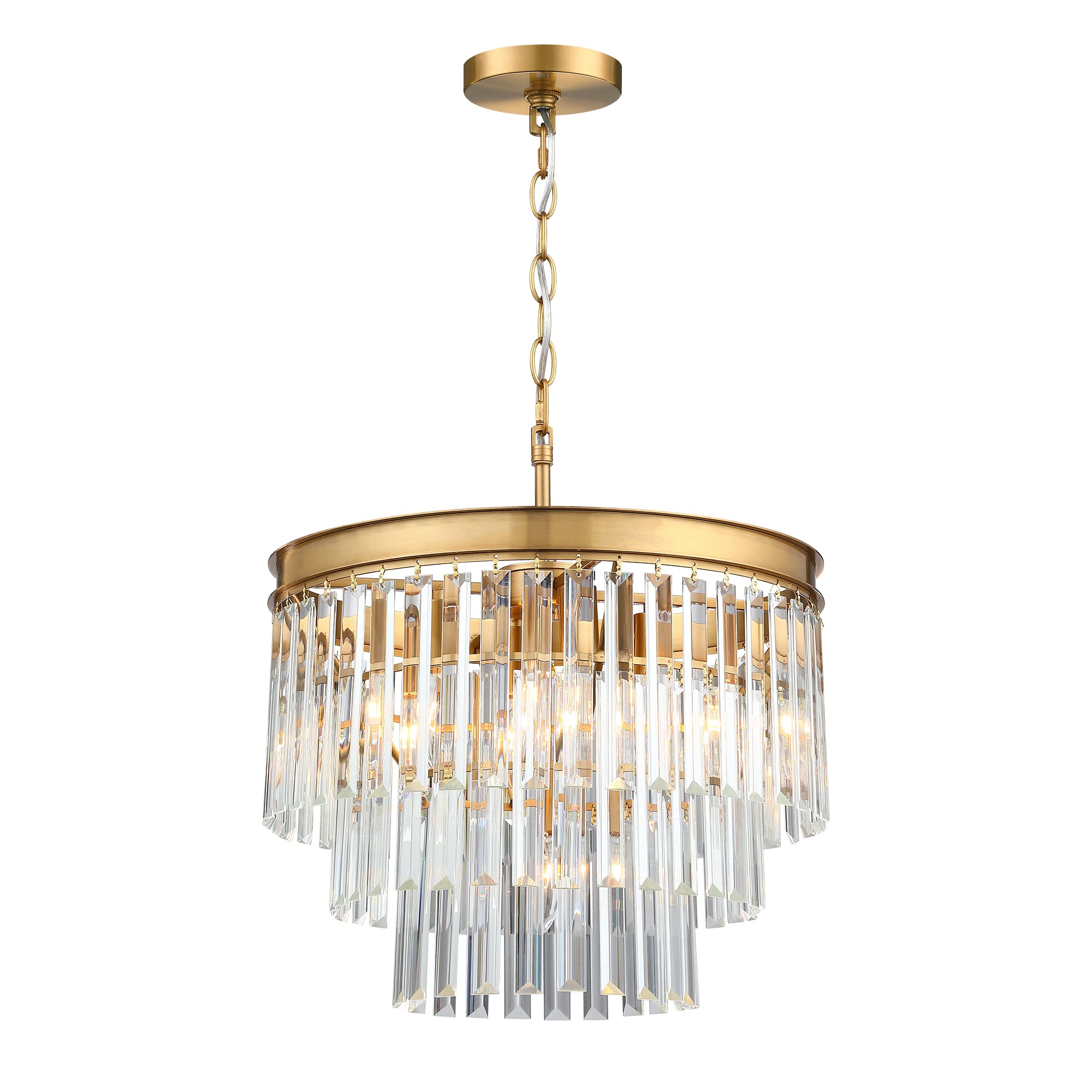 Crystal Chandelier Lighting Fixture Gold Finish 2-Tier Hanging Pendant Ceiling Lights for Living Room Bedroom Dinning Room Hallway