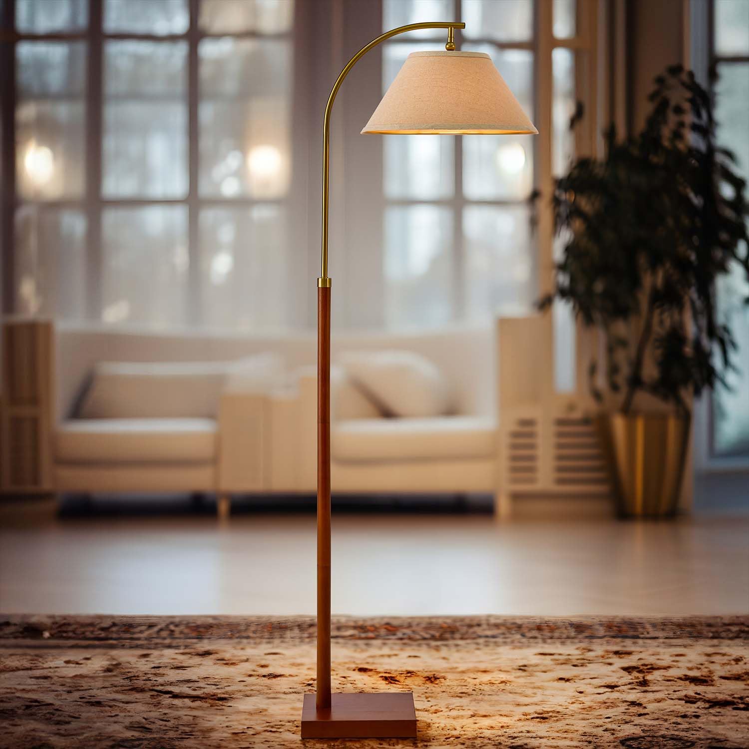 63" Gold Floor Lamp for Living Rooms Tall Arc Standing Lamps for Bedrooms Tall Lamps with Foot Switch for Bedroom