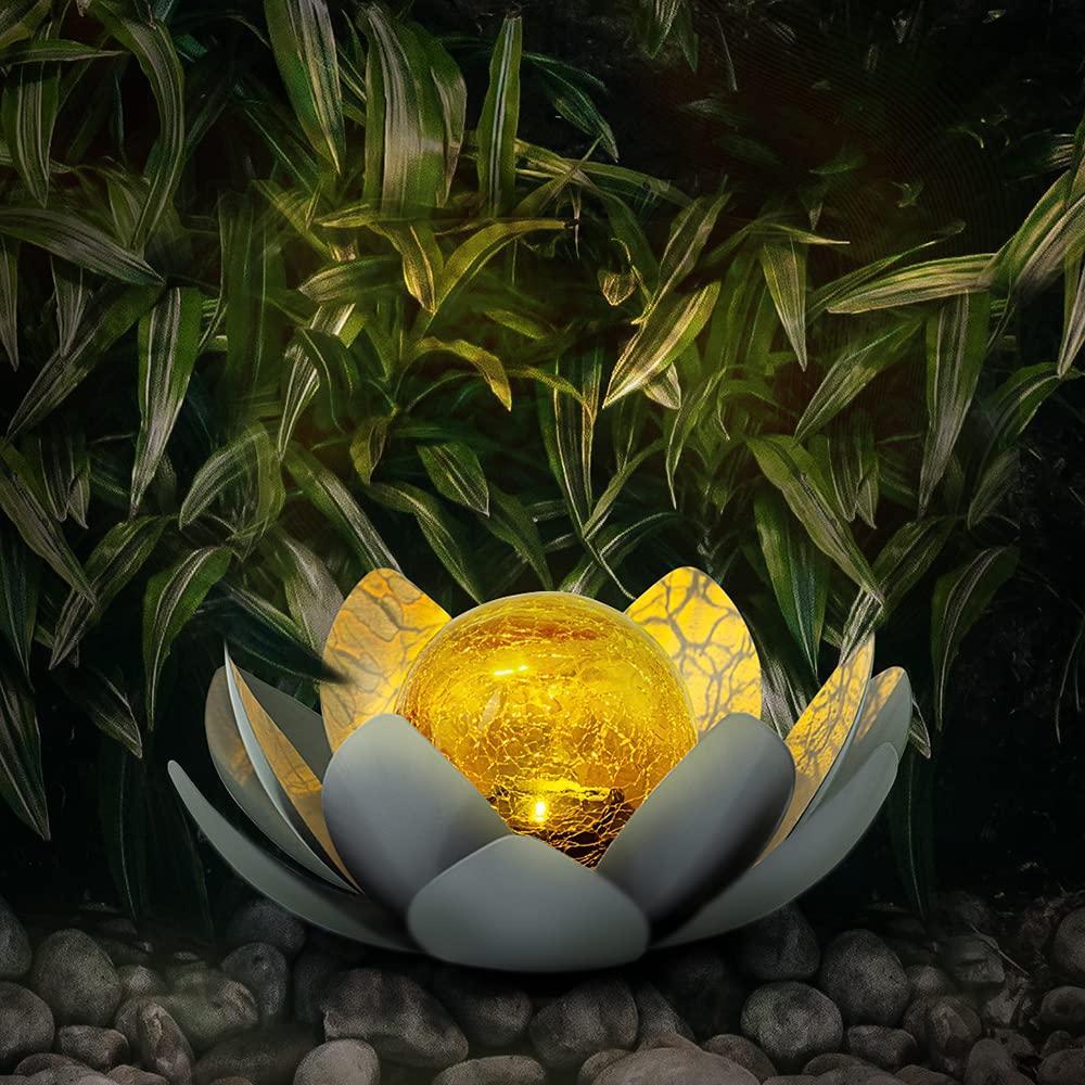 Solar Light Outdoor Waterproof Garden Light Metal Glass Decorative LED Lotus Flower Table Lamp