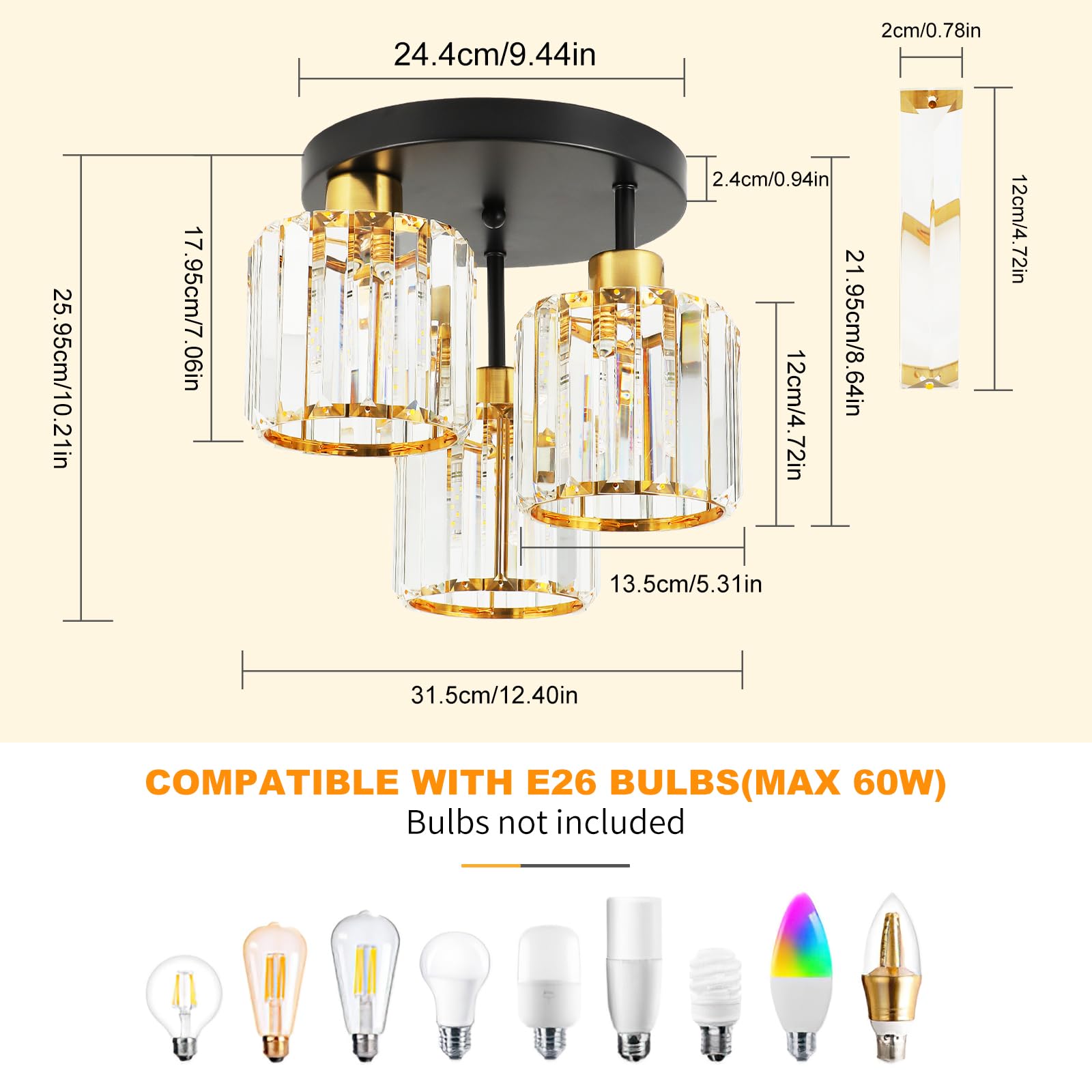 Semi Flush Mount Ceiling Light 3-Light Brushed Nickel Flush Mount Ceiling Light Fixtures with Clear Glass Shade, Modern Kitchen Ceiling Light for Bedroom Stairs Porch Hallway Entryway