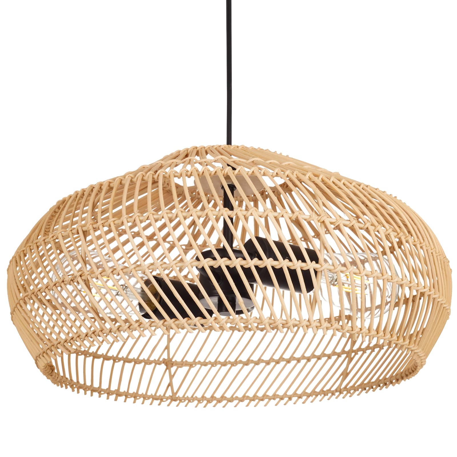 Rustic Farmhouse Bamboo Pendant Light - 18 Inch Large Dome Handwoven Ceiling Mounted Bamboo Chandelier Shades, Coastal Beach Hanging Rattan Light Fixture for Kitchen, Dining, Living Room