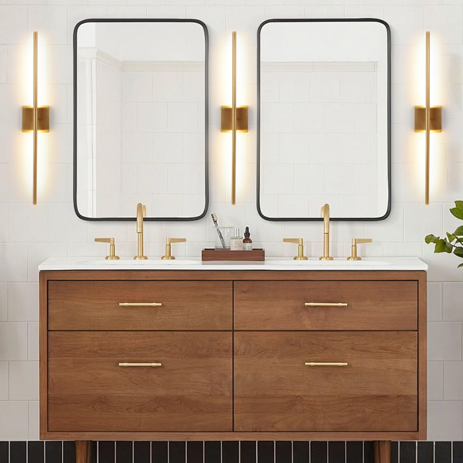 Brushed Gold LED Wall Sconces Set of 2 with Warm White Light