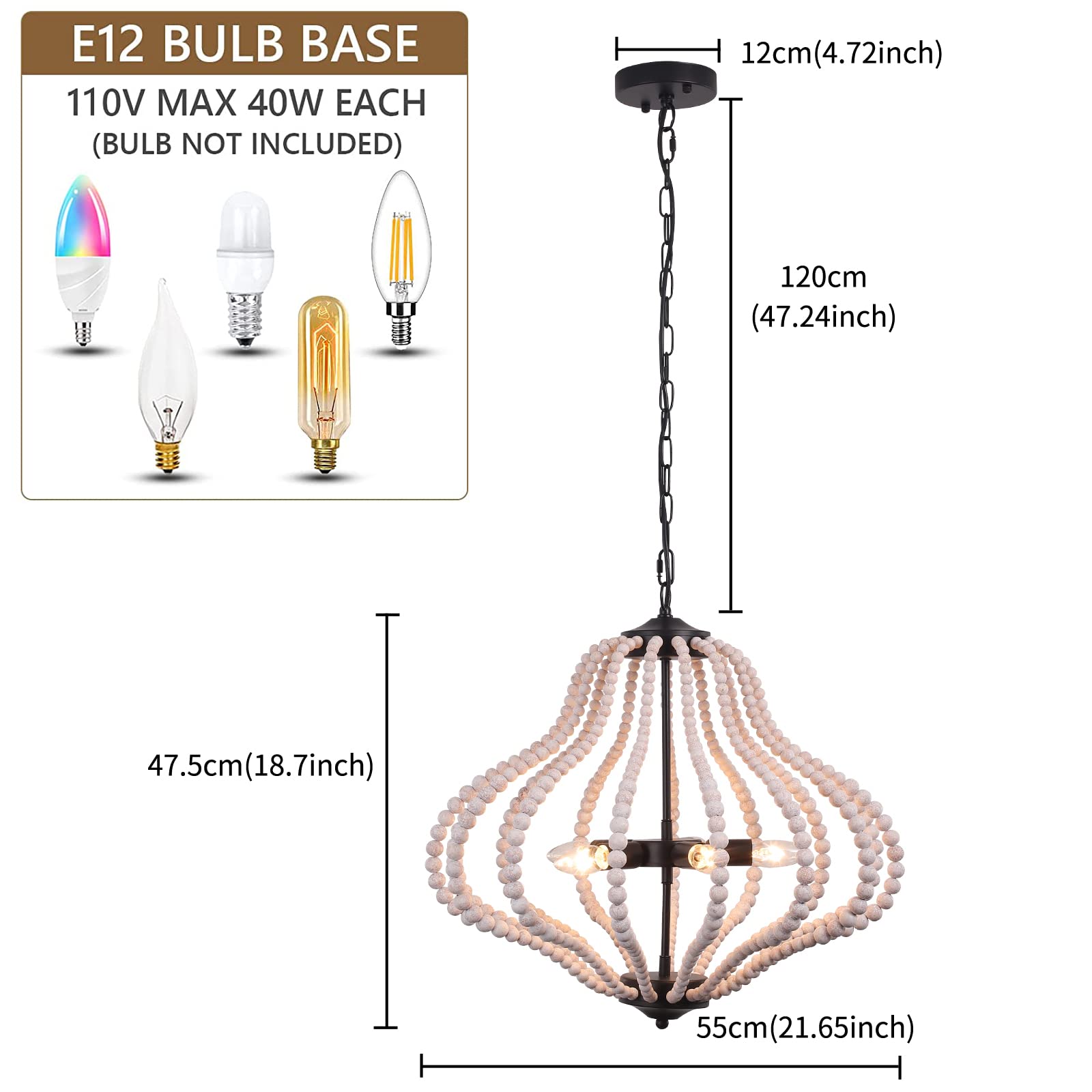 Modern Wooden Beads Dandelion Chandelier, Firework Pendant Lighting, 8-Lights Boho Hanging Light Fixture for Living Room Dining Room Bedroom Kitchen Foyer（Bulb is Included）