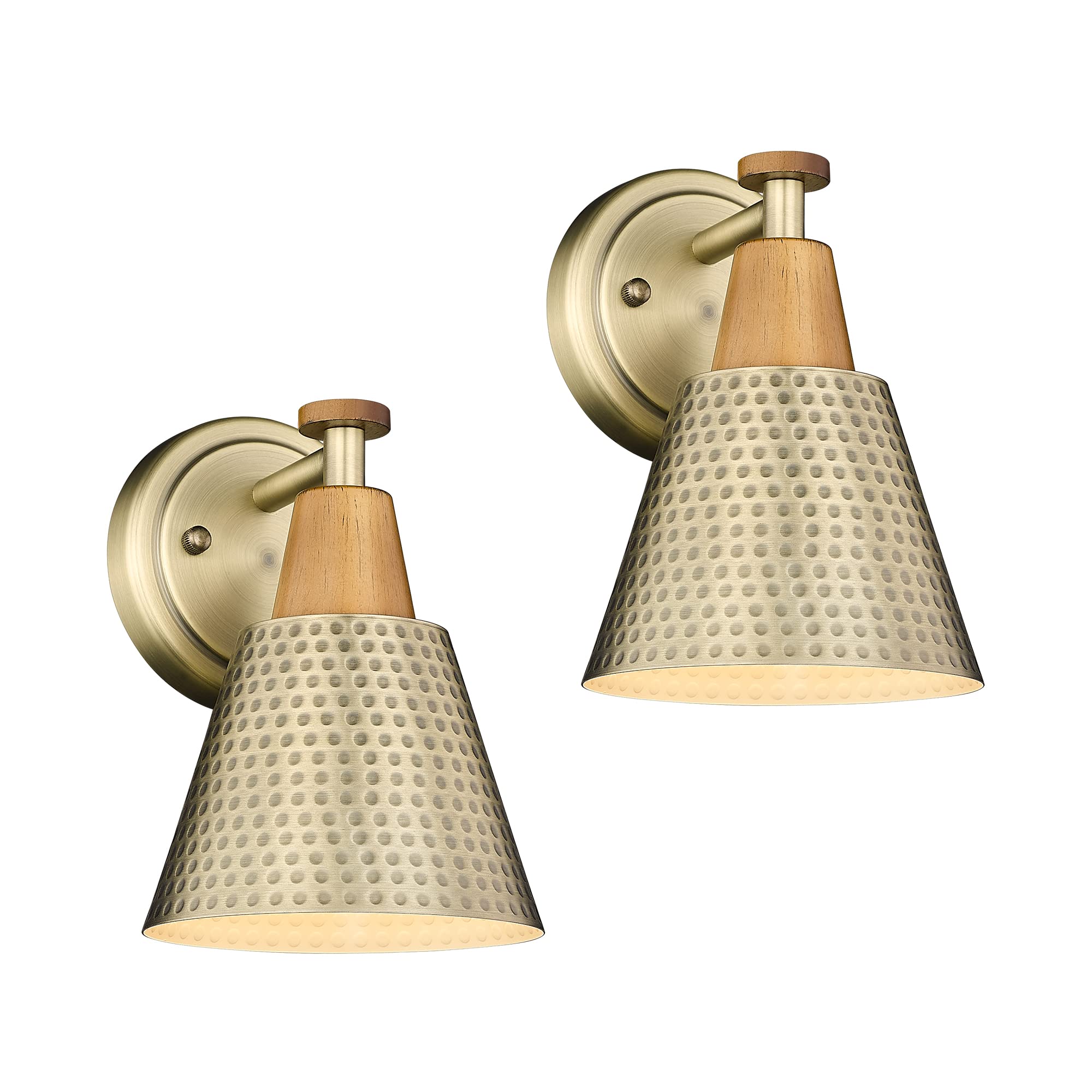 Antique Brass Bathroom Vanity Light, 3-Lights Industrial Modern Wall Sconce Bathroom Lighting, Hammered Metal Shade Finish, 4FG59B-3W BG