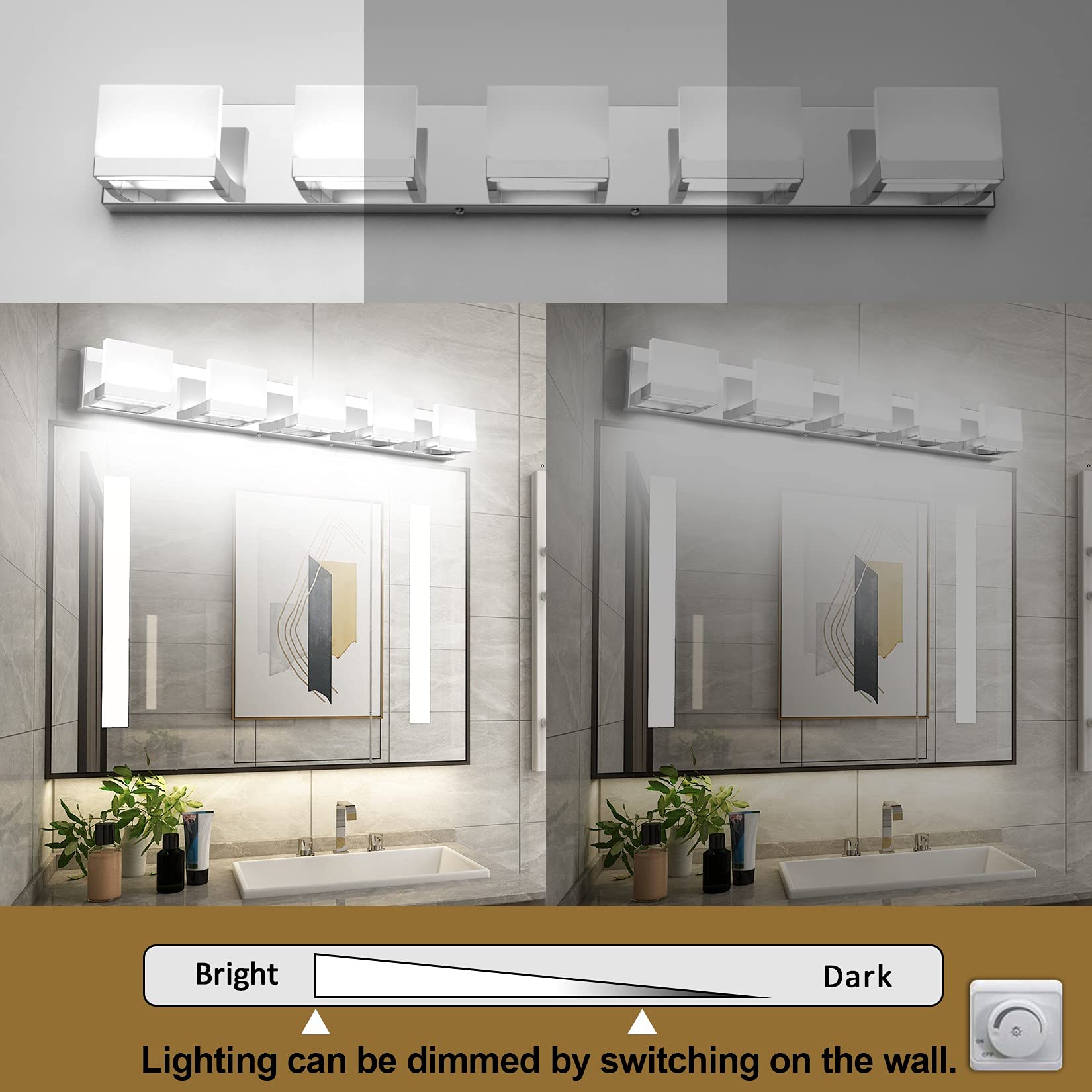 Black LED Vanity Lighting Fixture Modern 3 Lights Vanity Lights for Bathroom Black Bathroom Wall Light Fixtures 6000K