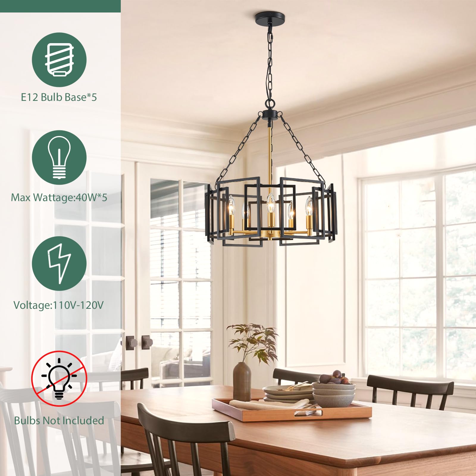 Gold Chandelier 5-Light Modern Kitchen Island Lighting Fixtures, Farmhouse Pendant Light 20 inches Retro Height Adjustable Ceiling Light for Dining Room, Bedroom, Living Room,Foyer