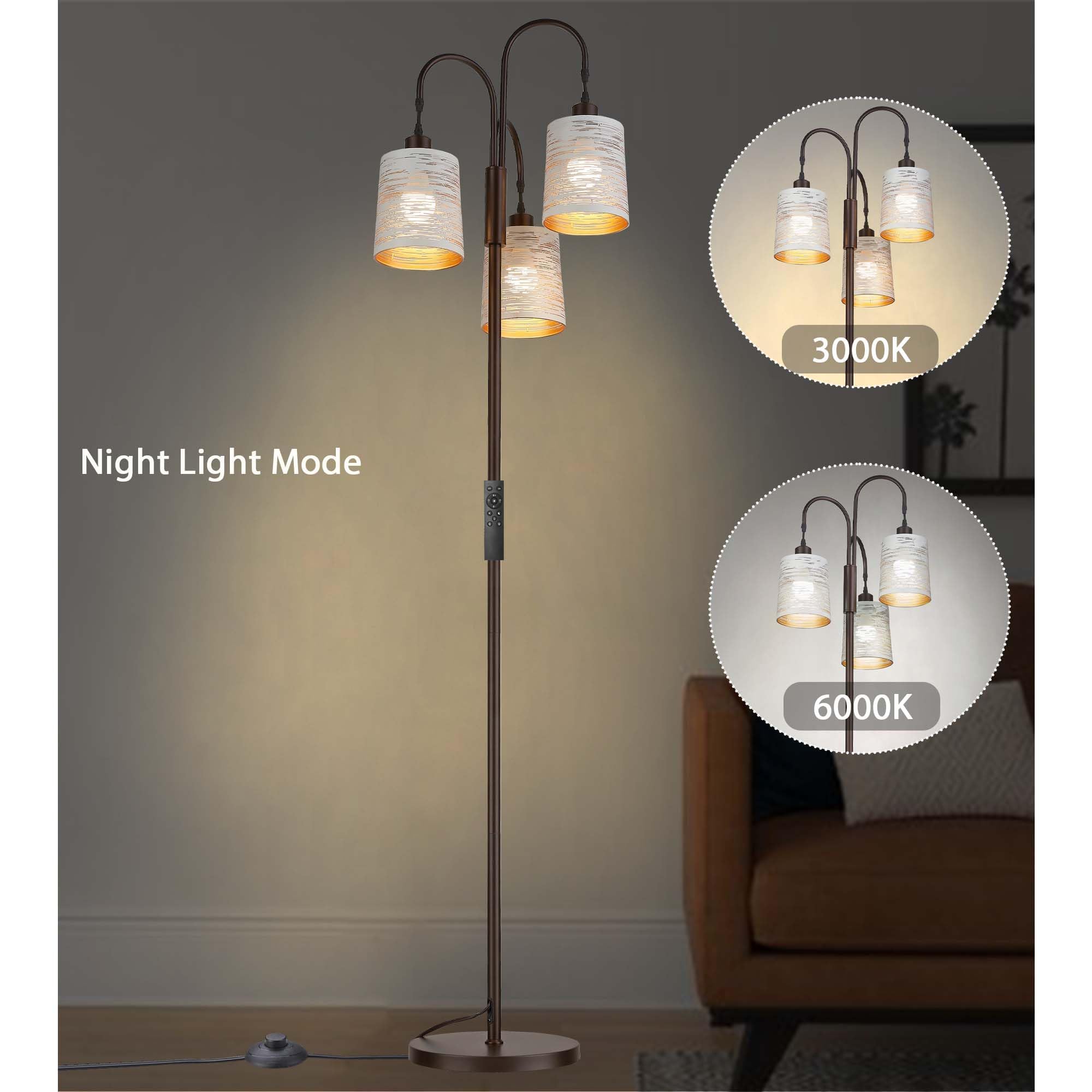 Industrial Tree Floor Lamps for Living Room, 1 Pack Dimmable Tall Standing Lamp with 3pc LED Bulb and Remote Control, Modern Dimmable Floor Lamps for Living Room, Bedroom,Office (White, 16" W)