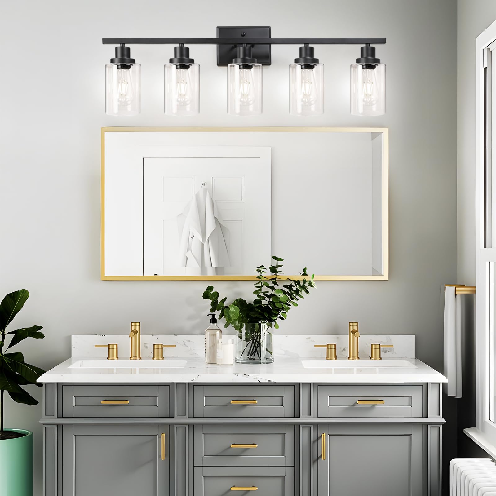 Ascher Bathroom Vanity Light Fixtures, 3 Light Wall Sconces Lighting with Clear Glass Shade, Brushed Nickel Wall Lights for Mirror, Kitchen, Living Room, Gallery, E26 Base (Bulbs Not Included)