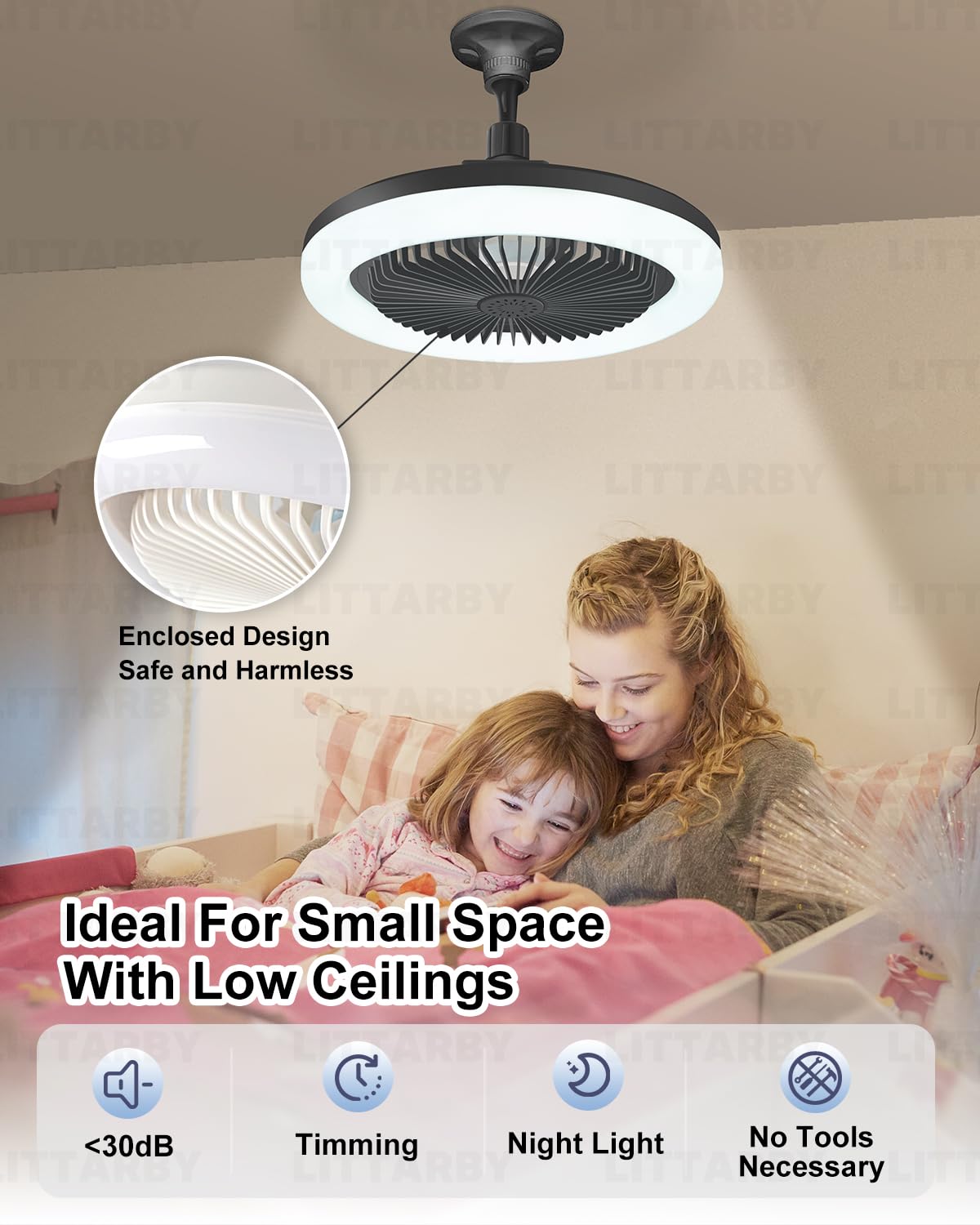 Ceiling Fans with Lights, Socket Fan Light with Remote Control, Dimmable Brightness 3000K-6500K Memory, Socket Modern Flush Mount Low Profile Ceiling Fan for Bedroom, Small Living Room, Kitchen Black