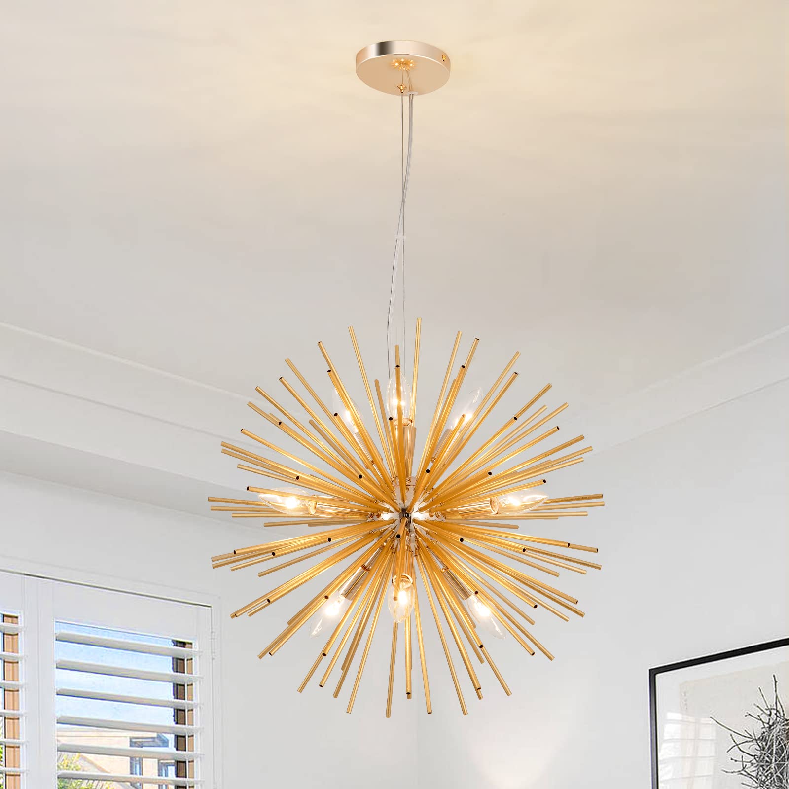 Modern Black Sputnik Chandeliers, 9-Light Satellite Pendant Light fixtures, Starburst Firework Ceiling Lights for Bedroom Living Room Dining Room Kitchen Island Hallway, E12 Socket(Dia:19.7'')