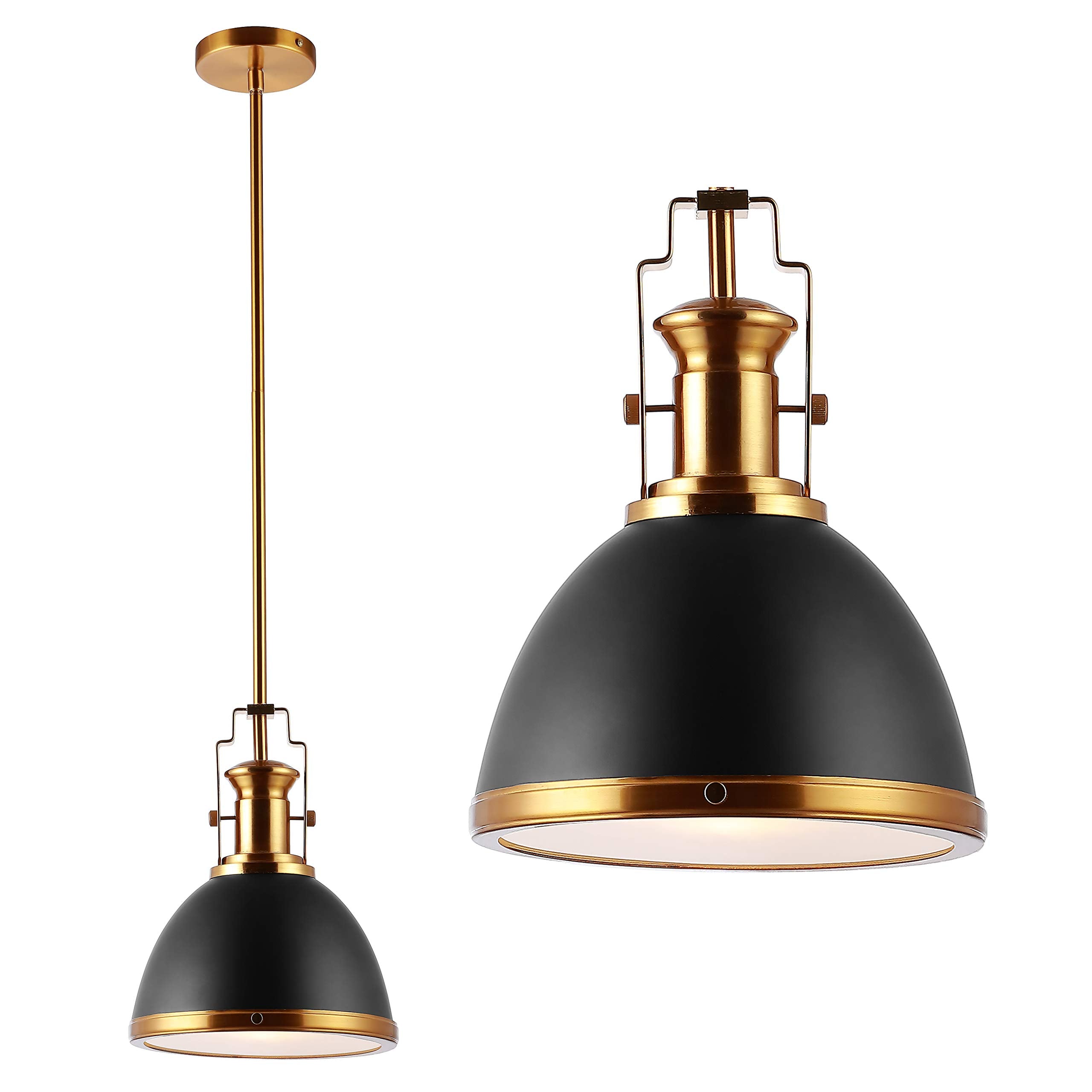 13" 1-Light Modern Industrial Iron LED Dome Pendant, Classic, Cottage, Farmhouse, Industrial, Rustic, Transitional, Office, Living Room, Kitchen, Foyer, Black/Brass Gold