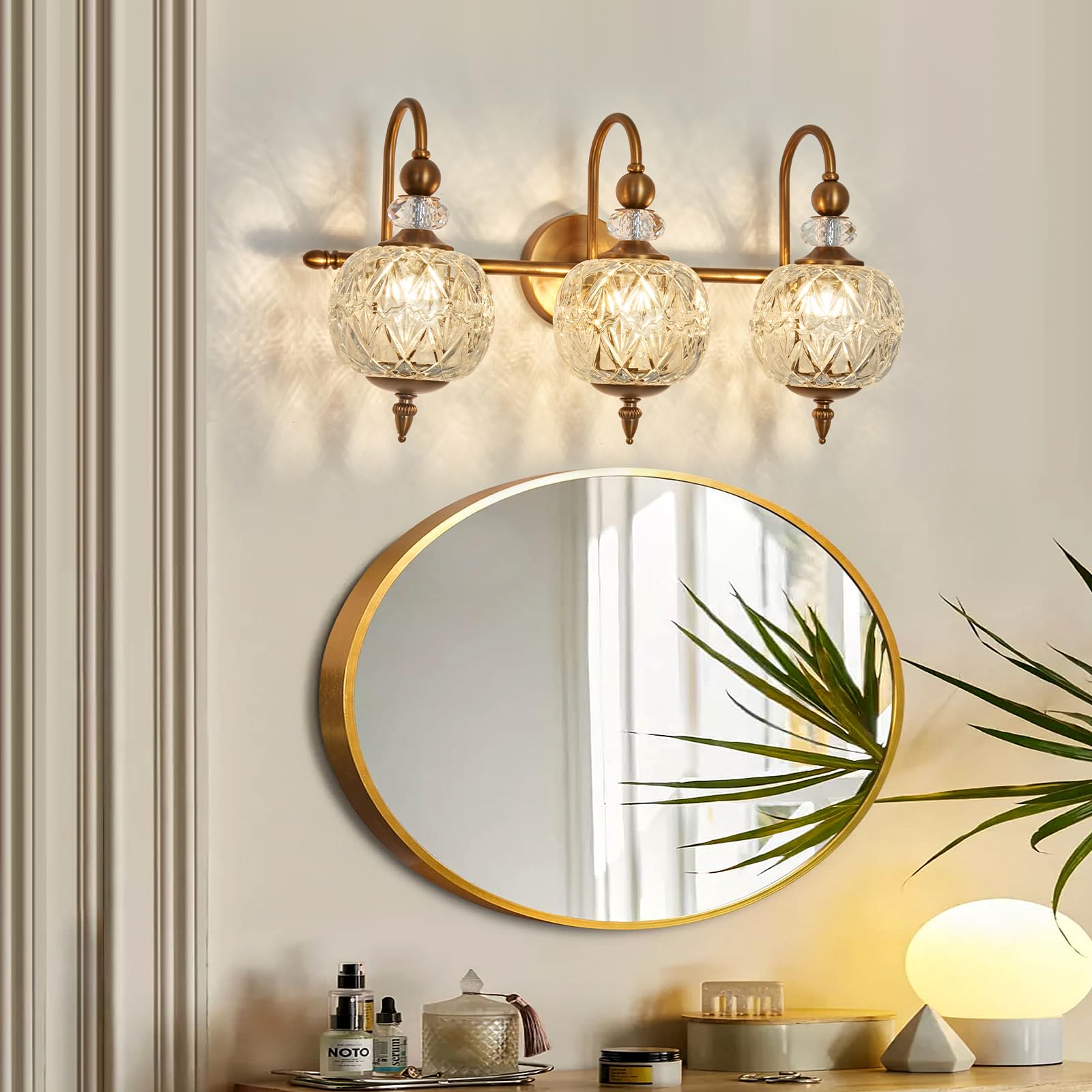 Vintage Gold Wall Sconce with Glass Globe Shade Mid Century Brushed Brass G9 Bulb Vanity Light Indoor Wall Light for Bathroom Farmhouse Bedroom Living Room Hallway