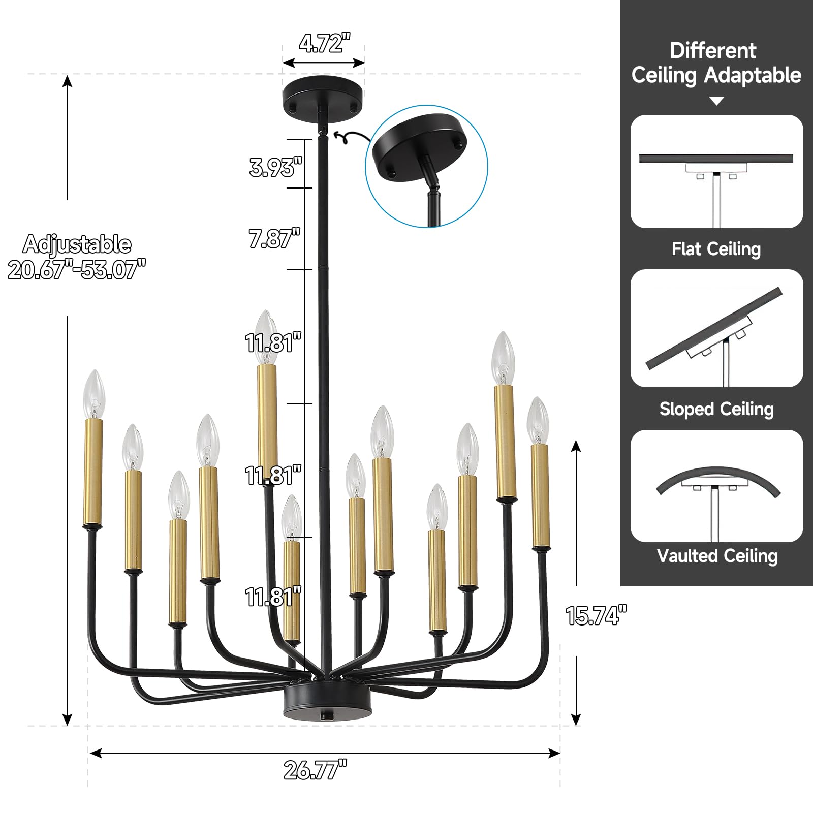 Gold Chandeliers, 6-Light Metal Candle Farmhouse Chandeliers, Rustic Industrial Modern Chandeliers Lighting Fixtures Hanging for Living Room, Kitchen, Bedroom, Dining Room(Bulbs are not Included)