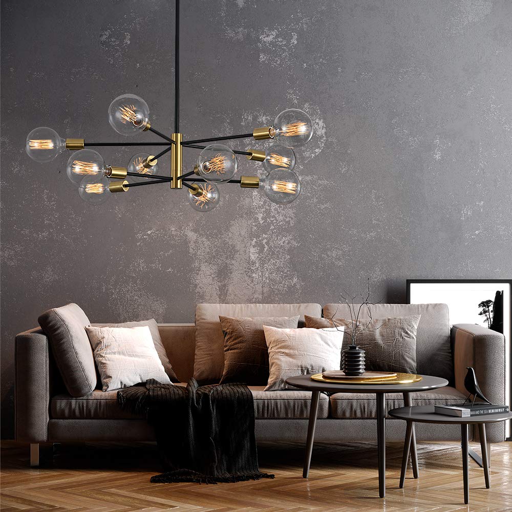 Sputnik Chandelier Modern Gold Chandelier 6-Light E26 Mid Century Ceiling Light Fixture Height Adjustable Hanging Pendant Lighting for Dining Room Kitchen Island Bedroom Office