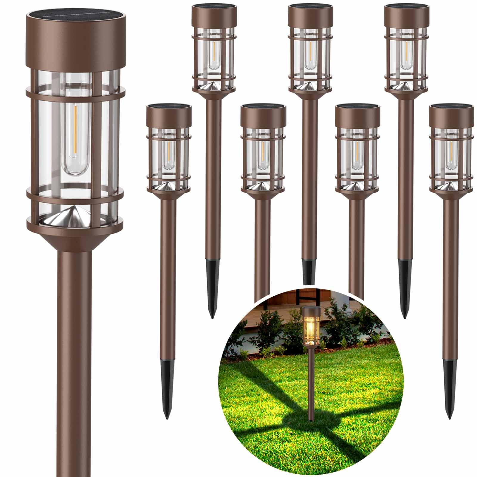 8 Pack Solar Pathway Lights Outdoor, LED Solar Garden Lights Glass Stainless Steel Solar Landscape Lights Up to 12 Hrs Outdoor Solar Lights for Lawn Yard Walkway Driveway