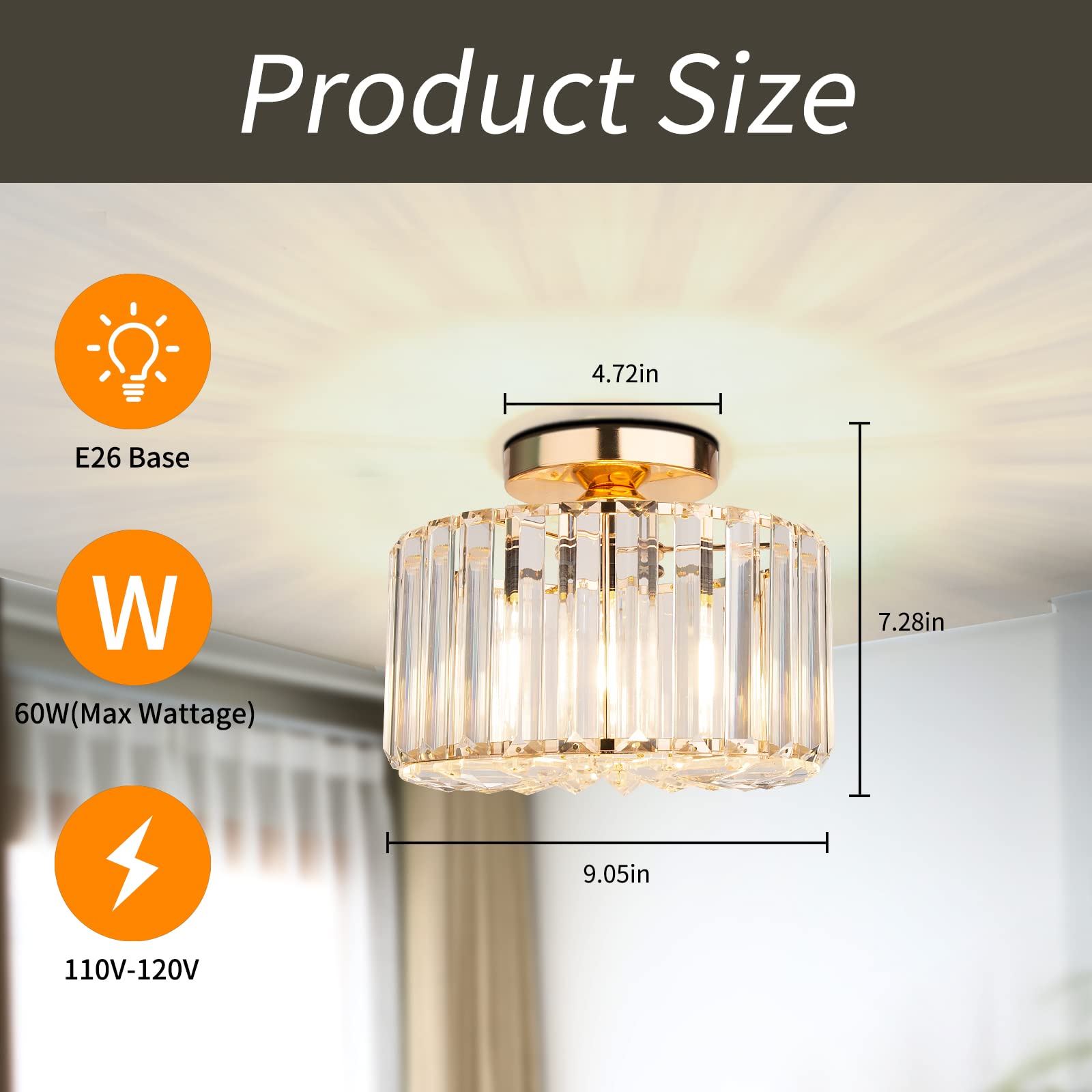 Semi Flush Mount Ceiling Light - Crystal Chandelier Modern Ceiling Light Fixture Hallway Light Fixtures Ceiling Gold Flush Mount Ceiling Light for Porch Kitchen Bedroom Living Room Entryway