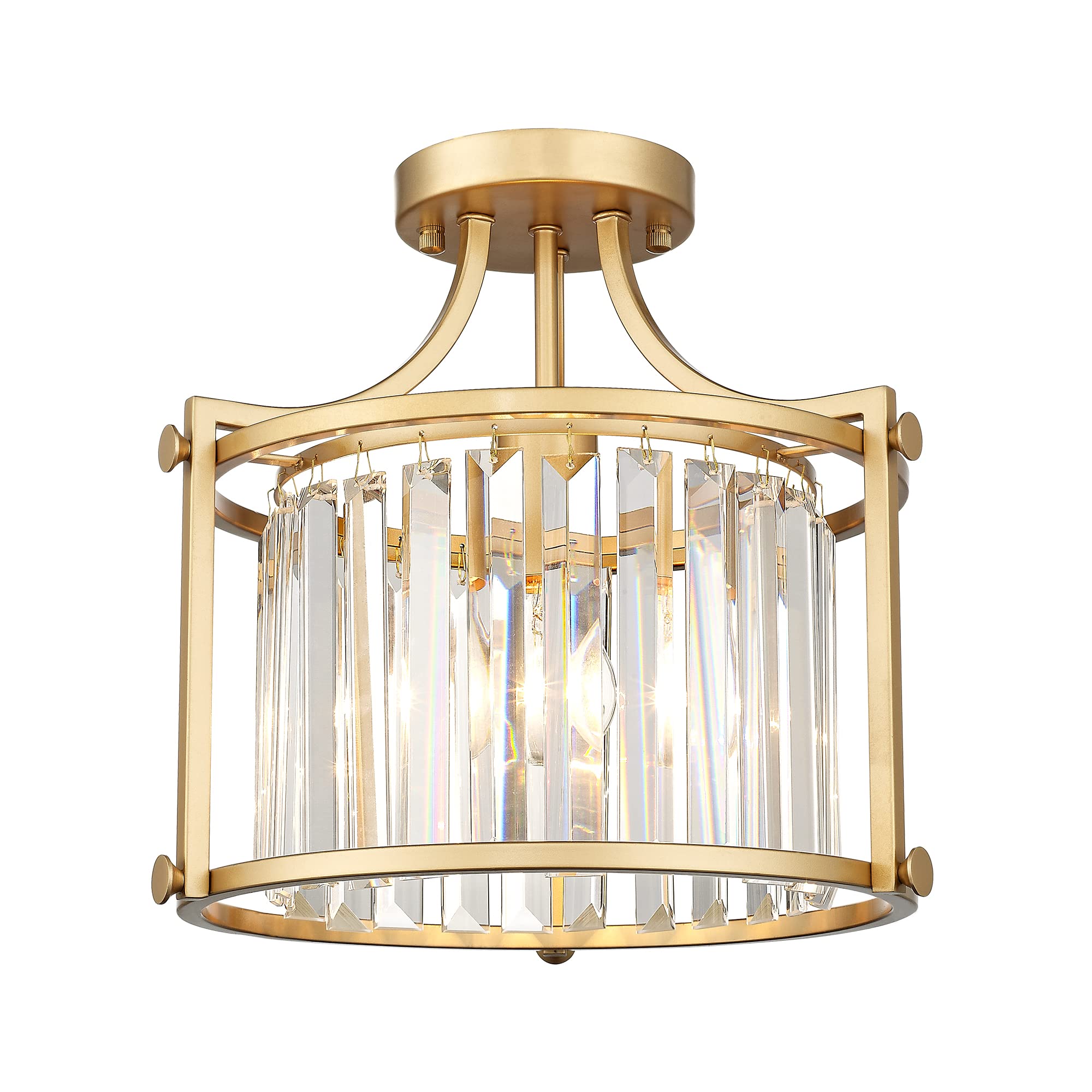 Crystal Semi Flush Mount Chandelier, 11'' Gold Ceiling Light, Modern Flush Mount Light Fixture for Bedroom Kitchen Laundry Entryway, CL4832-1W-PG