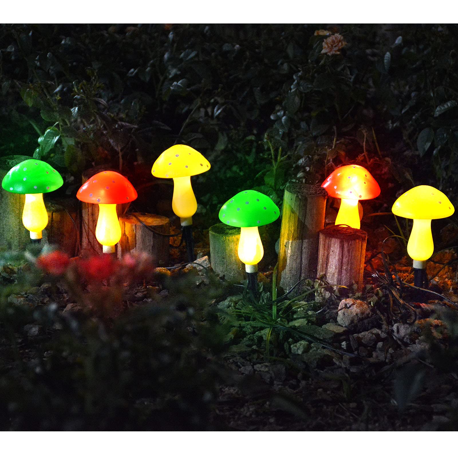 New Upgraded Waterproof Solar Mushroom Lights Outdoor Decor, 8 Modes for Garden Pathway Landscape Yard Easter Pathway Halloween Xmas Decorations, Set of 6 Red