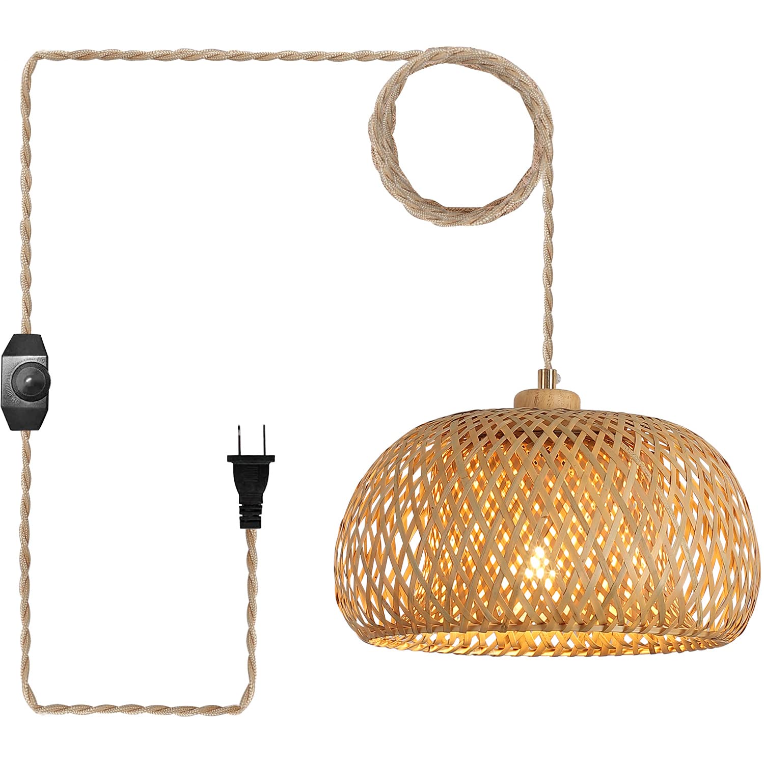 Bamboo Pendant Light Fixture One-Light Adjustable Boho Basket Handmade Woven Mini Pendant Lighting for Kitchen Island Sink Farmhouse Home