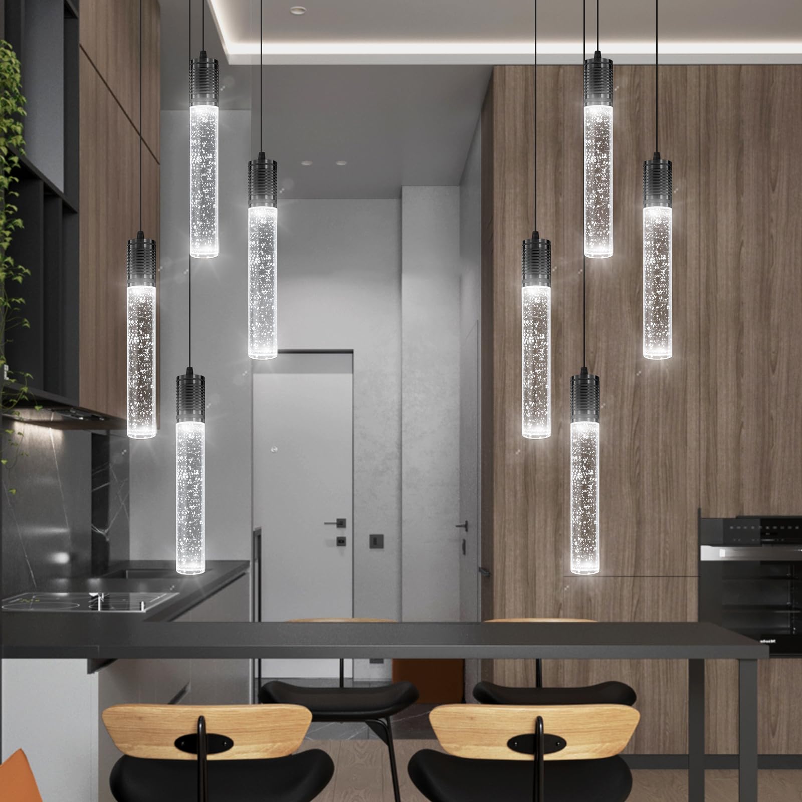 3 Lights Independent Kitchen Island Dining Room Light Pendant Light Fixtures Bubble Crystal Chandeliers Modern Kitchen Island Lighting Chandeliers Fixtures LED Lampara, 6000K LED Bulbs Included