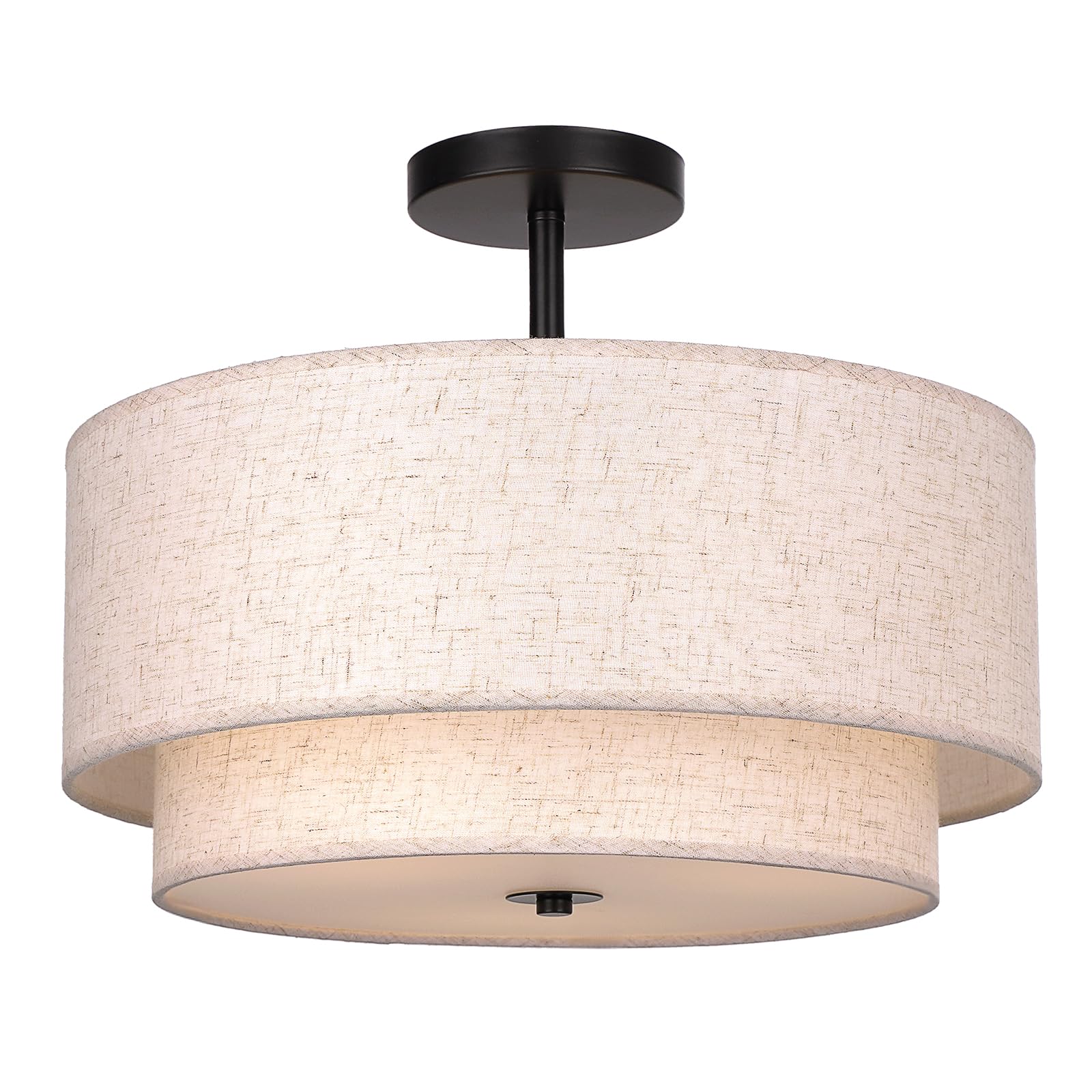 Modern Semi Flush Mount Ceiling Light - Easric Light Fixtures Ceiling Mount Hallway Light Fixtures Ceiling with Black 2-Layer Fabric Shade Drum Ceiling Lights for Bedroom,Dining Room,Kitchen,Foyer