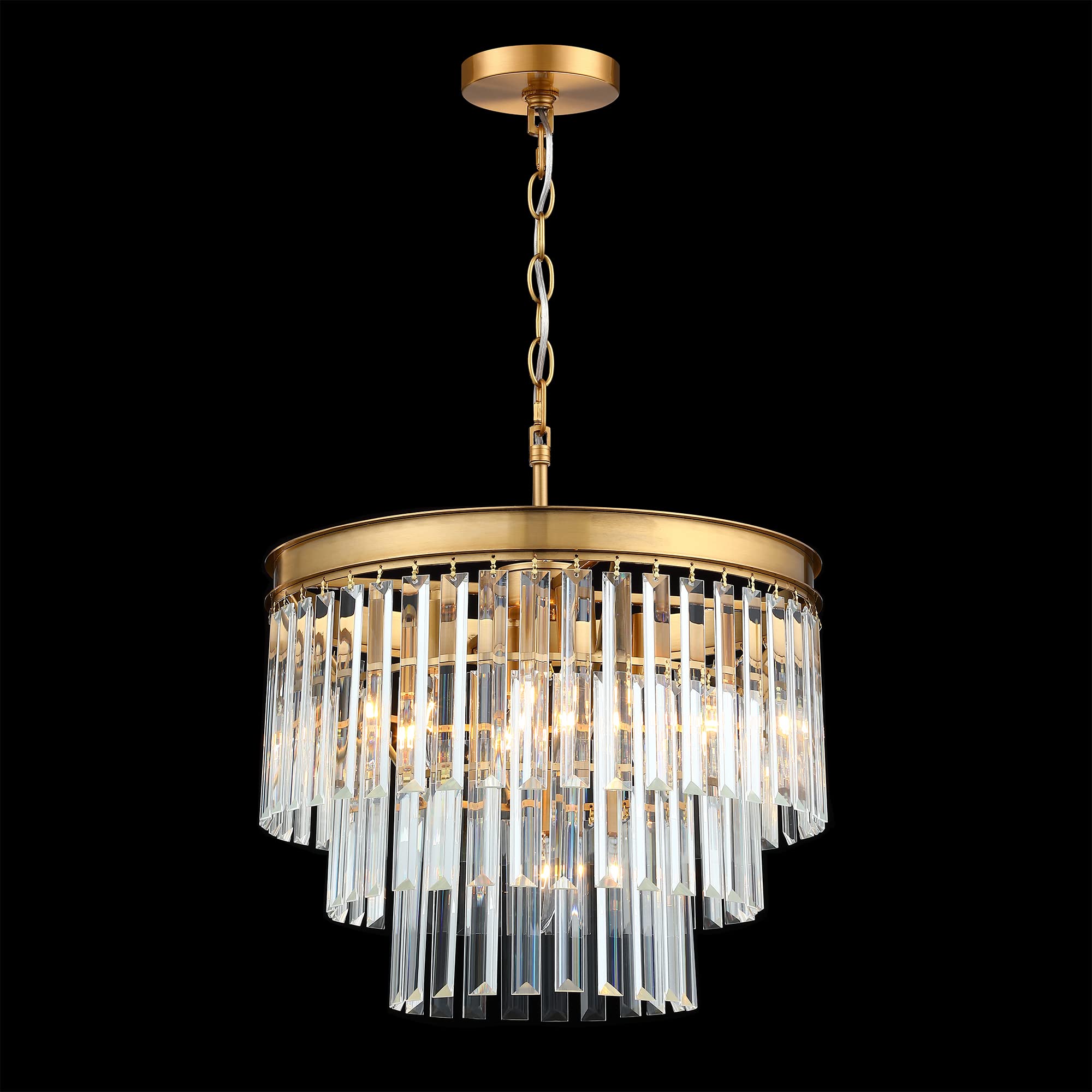 Crystal Chandelier Lighting Fixture Gold Finish 2-Tier Hanging Pendant Ceiling Lights for Living Room Bedroom Dinning Room Hallway