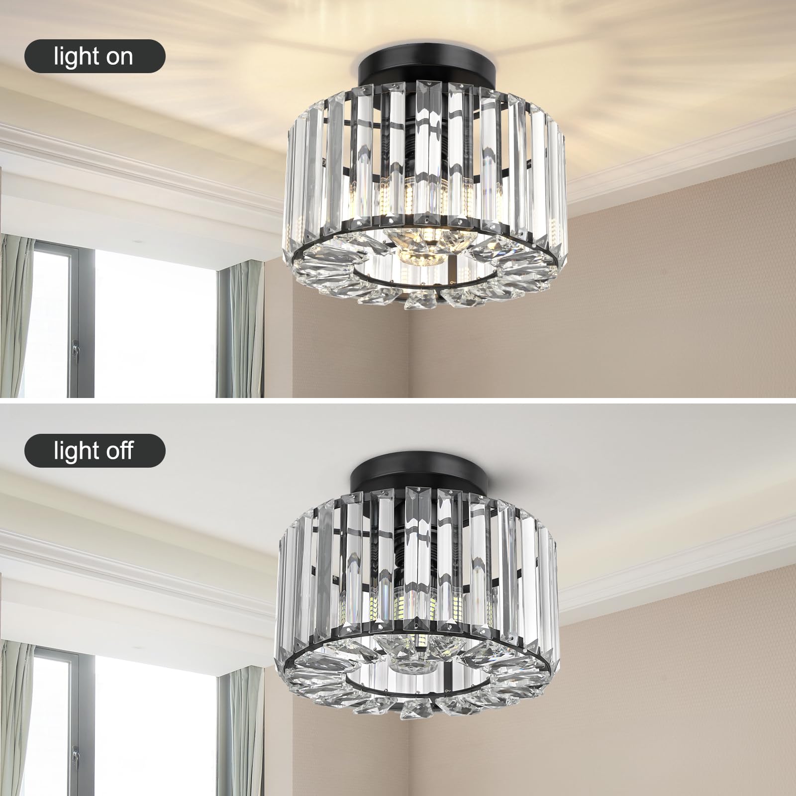 Semi Flush Mount Ceiling Light - Crystal Chandelier Modern Ceiling Light Fixture Hallway Light Fixtures Ceiling Gold Flush Mount Ceiling Light for Porch Kitchen Bedroom Living Room Entryway