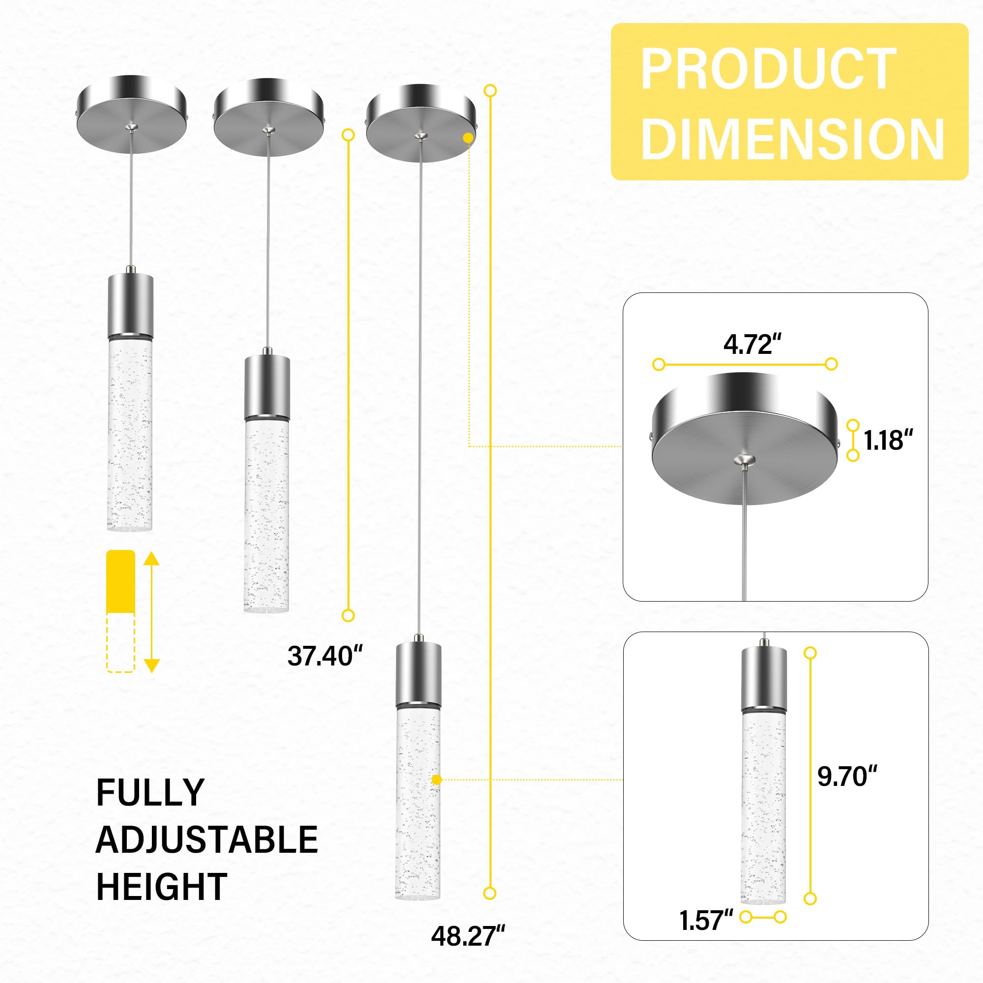 Pendant Lights Kitchen Island 3 Pack, 6500K Modern Kitchen Island Lights Ceiling Lighting Fixtures with Crystal Bubble, Integrated LED Cold White Hanging Light Dining Room Light