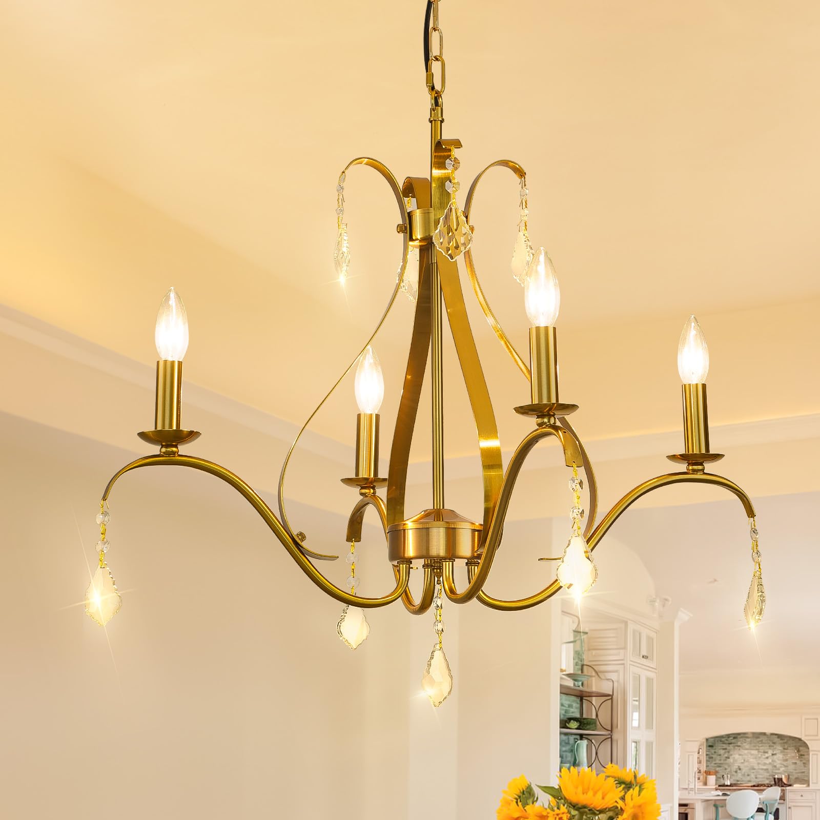 Gold Chandelier Light Fixtures Farmhouse: Modern Chandeliers for Dining Room, 8-Light Gold Crystal Chandelier, Foyer Chandeliers for High Ceilings, for Entryway,kitchen,Bedroom,Living Room,Staircase